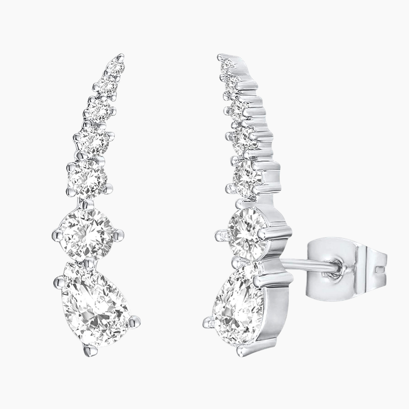 14K Gold Plated Post Cubic Zirconia Ear Crawler Earrings