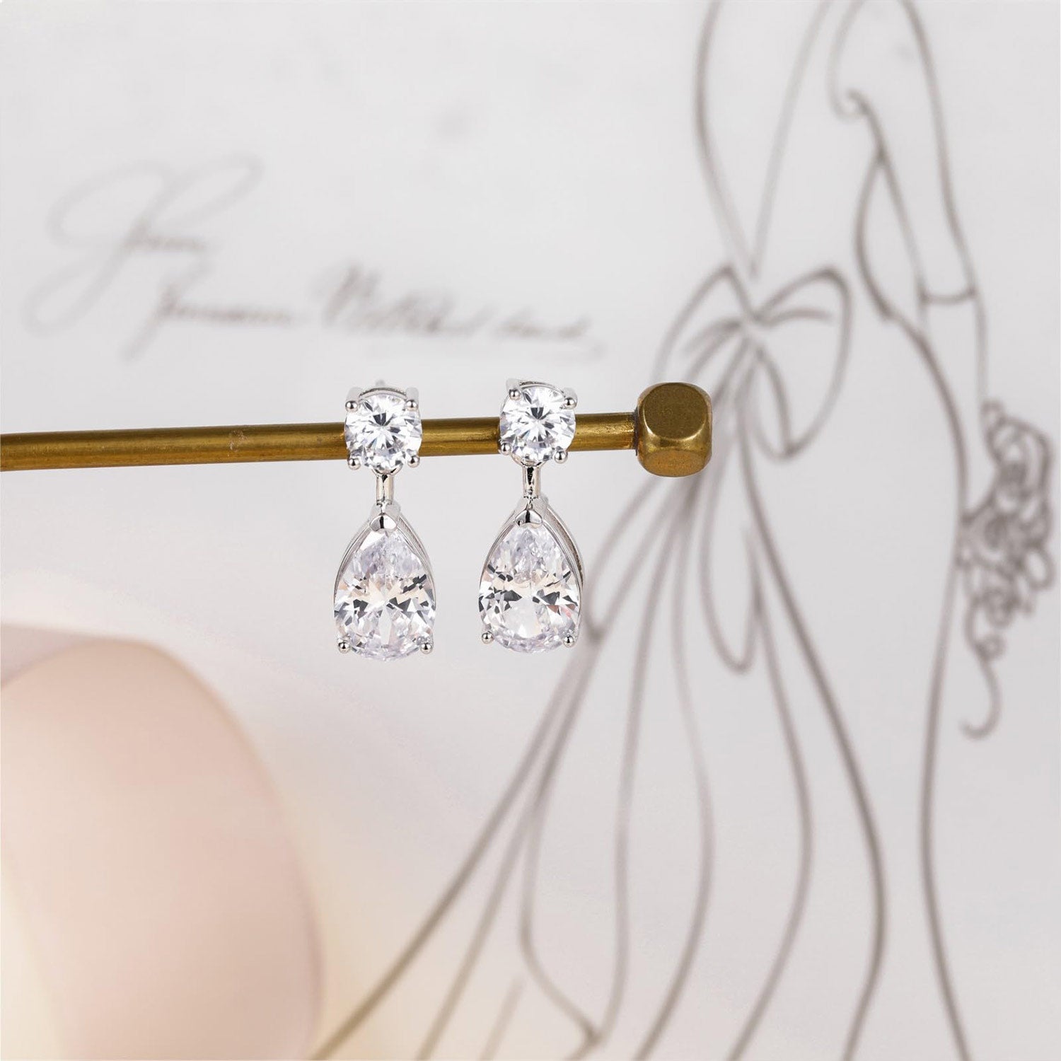 drop earrings, post earrings, wedding earrings, pear cut, oval cut, sterling silver