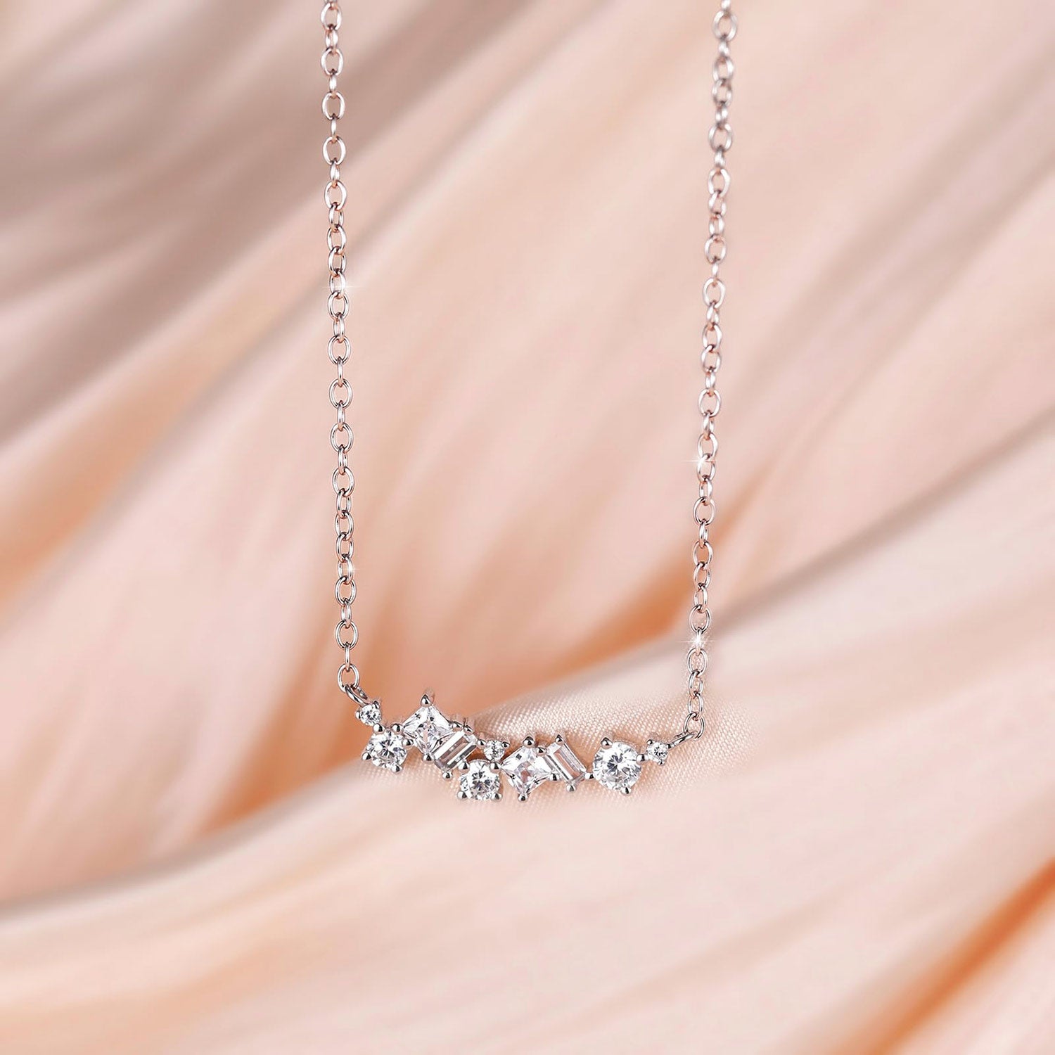 sterling silver necklace, silver necklace, silver gemstone necklace, cubic zirconia necklace, danity necklace, cluster necklace