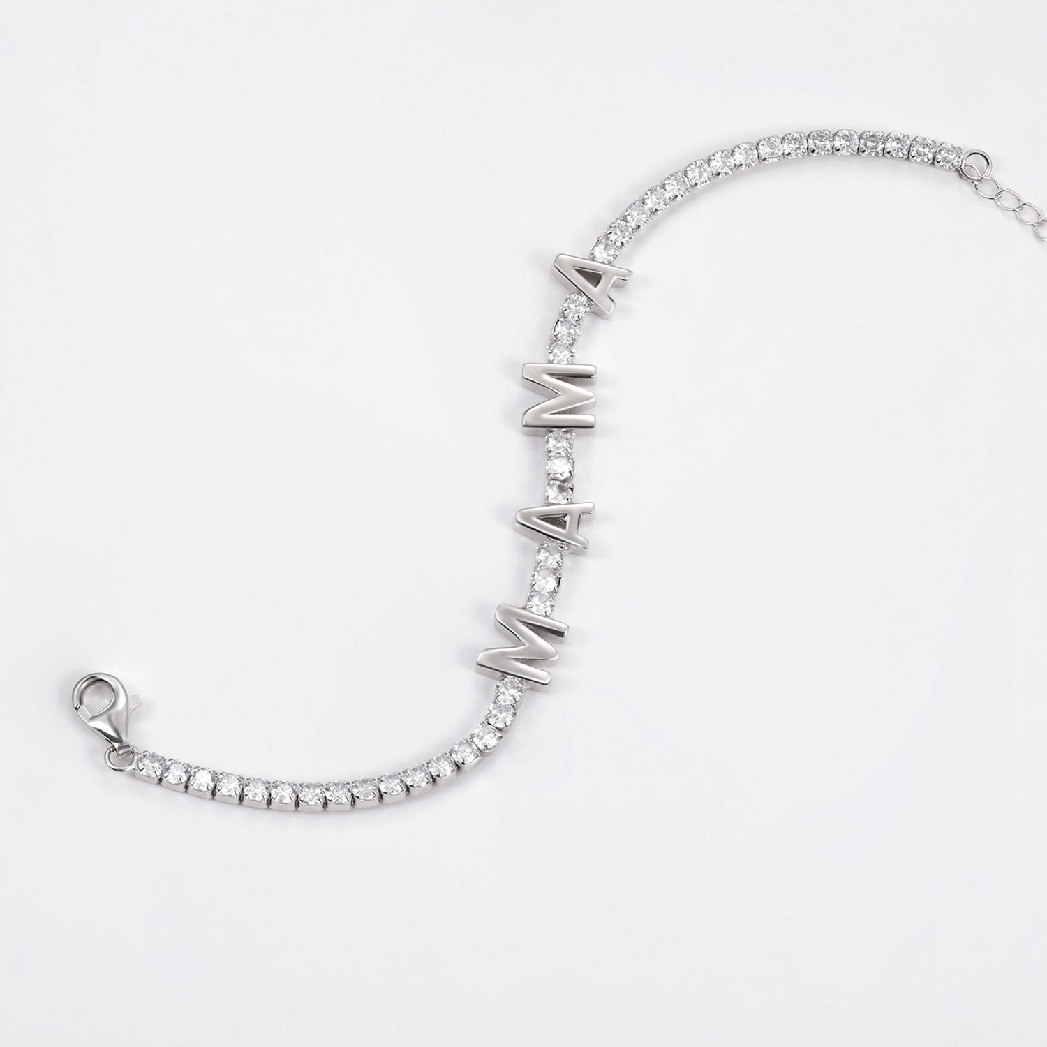 mama bracelet, tennis bracelet, letter bracelet, cz stones, statement bracelet