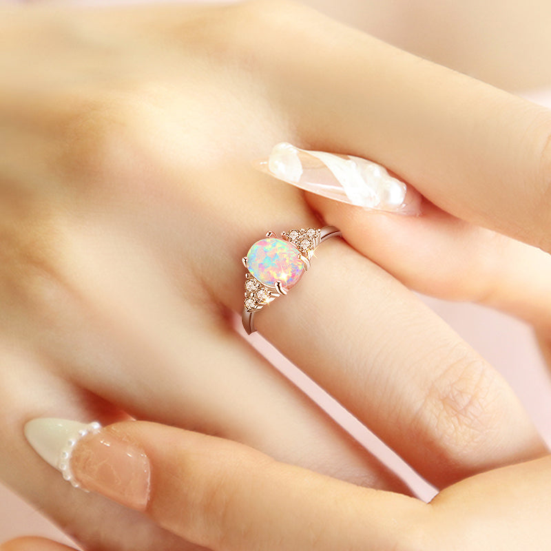 925 Sterling Silver Opal wedding Ring