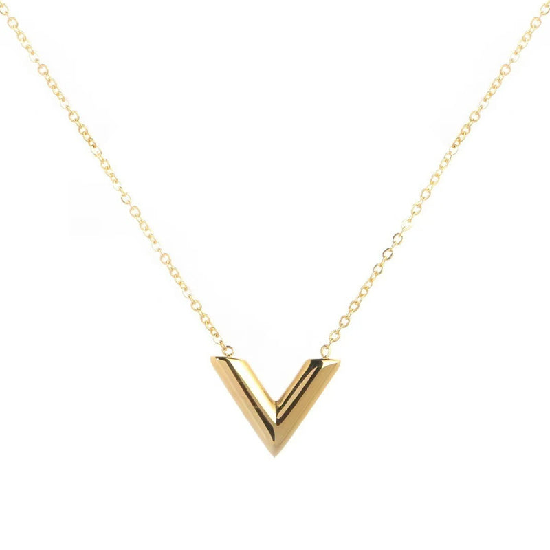 18K gold plated simple niche light luxury V letter necklace