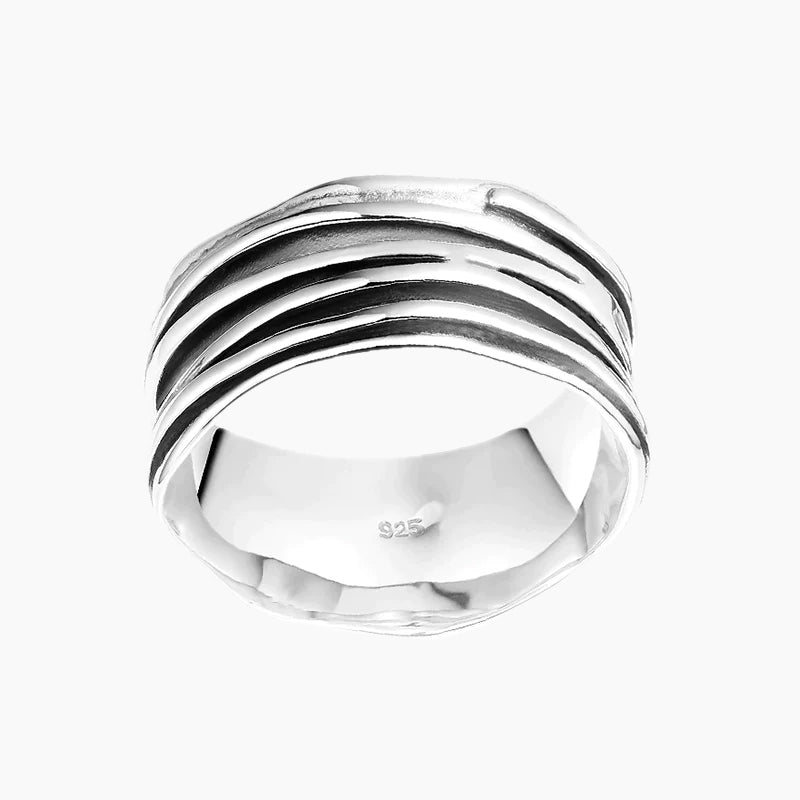 10mm Wide Band Ring 925 Sterling Silver Ripple Thumb Ring for Men