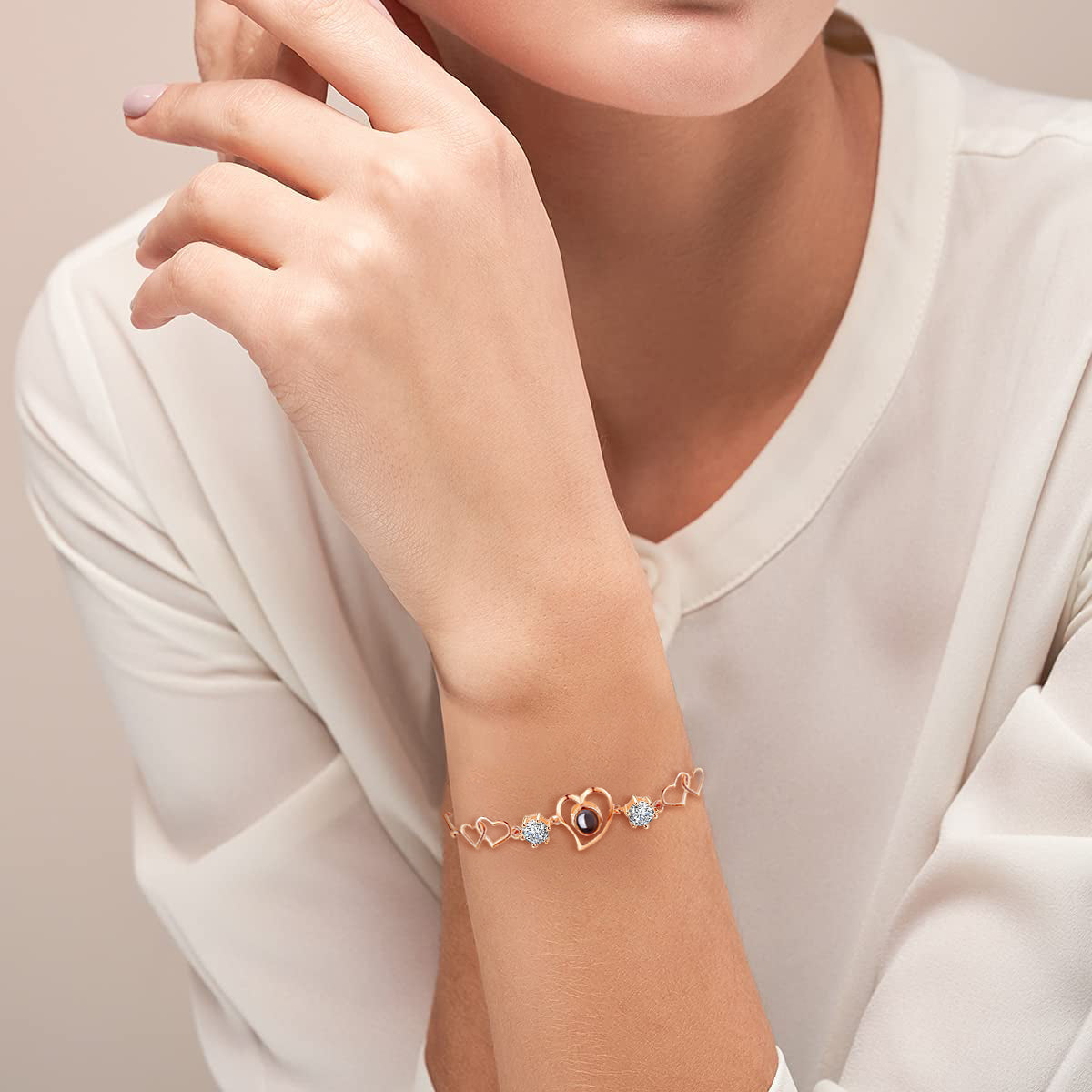 925 sterling silver bracelet; cubic zirconia; heart bracelet; Eamti;