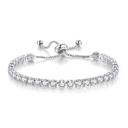white gold tennis bracelet; cubic zirconia bracelet; Eamti;