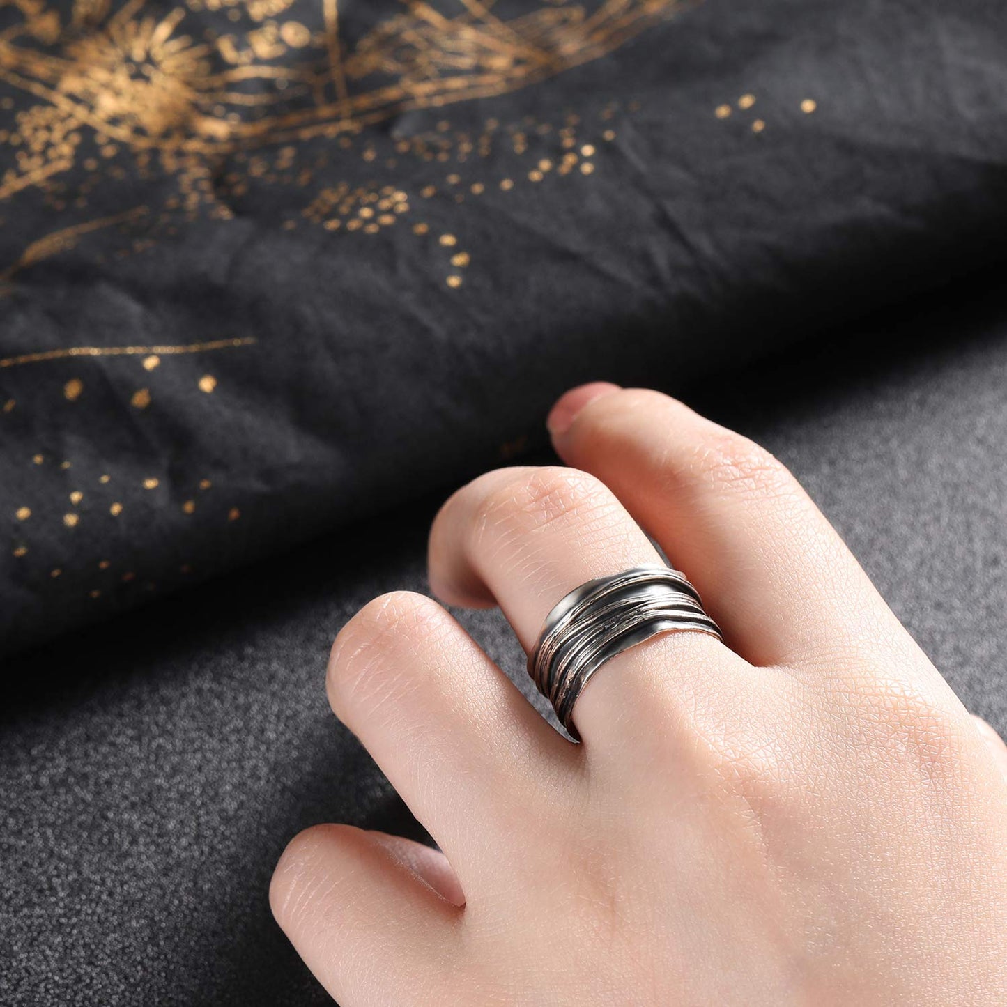 10mm Wide Band Ring 925 Sterling Silver Ripple Thumb Ring for Men