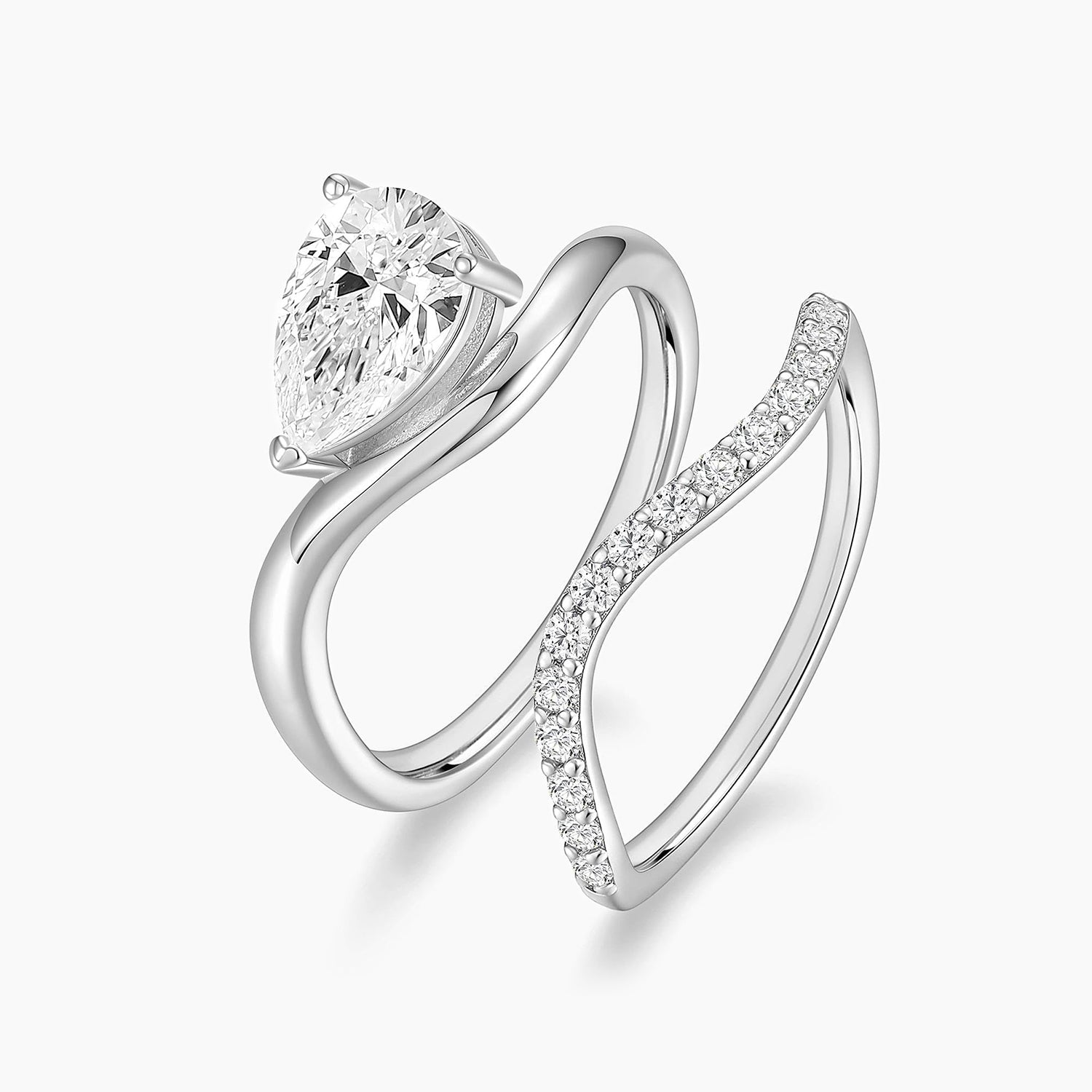 fake bridal set rings, curved engagement rings, curved band, pear engagement rings, pear cut, cubic zirconia rings, cubic zirconia usa, travel rings, fake diamond rings, cz rings, affordable jewelry, gold engagement rings