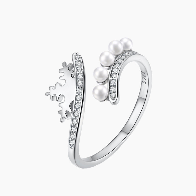 Anello di apertura in argento sterling con corona di fiocchi di neve