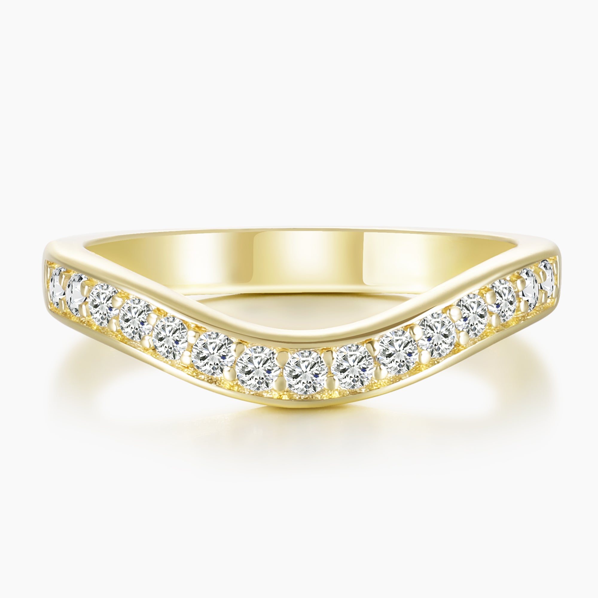 cubic zirconia rings, curved band, curved engagement rings, gold wedding band, fake diamond rings, travel ring, stackable ring, half eternity wedding band, affordable jewelry