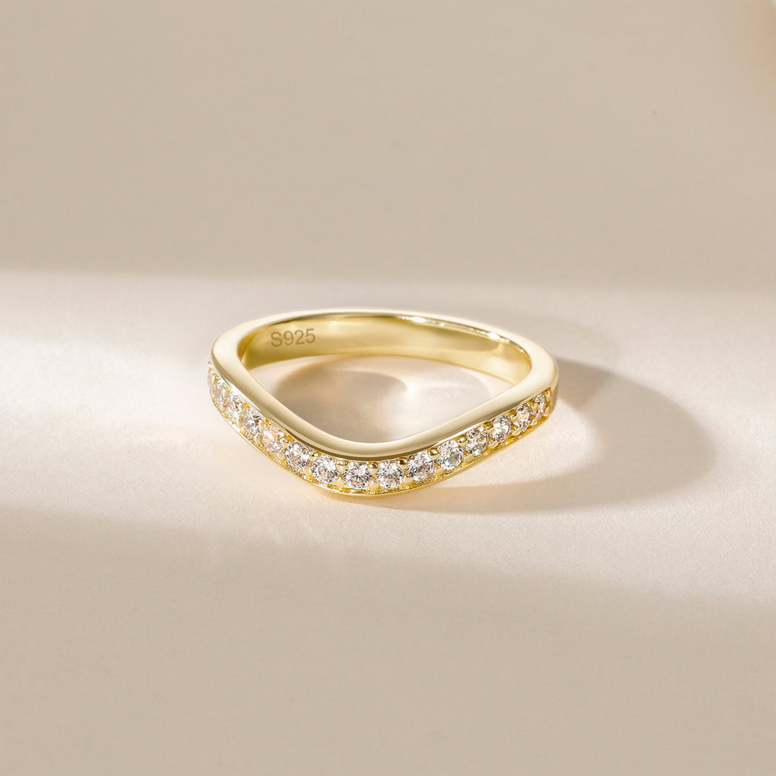 cubic zirconia rings, curved band, curved engagement rings, gold wedding band, fake diamond rings, travel ring, stackable ring, half eternity wedding band, affordable jewelry