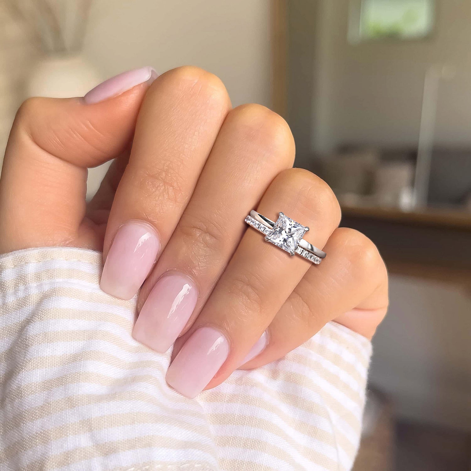 2.5CT 925 Sterling Silver Princess Cut Cubic Zirconia Ring Set