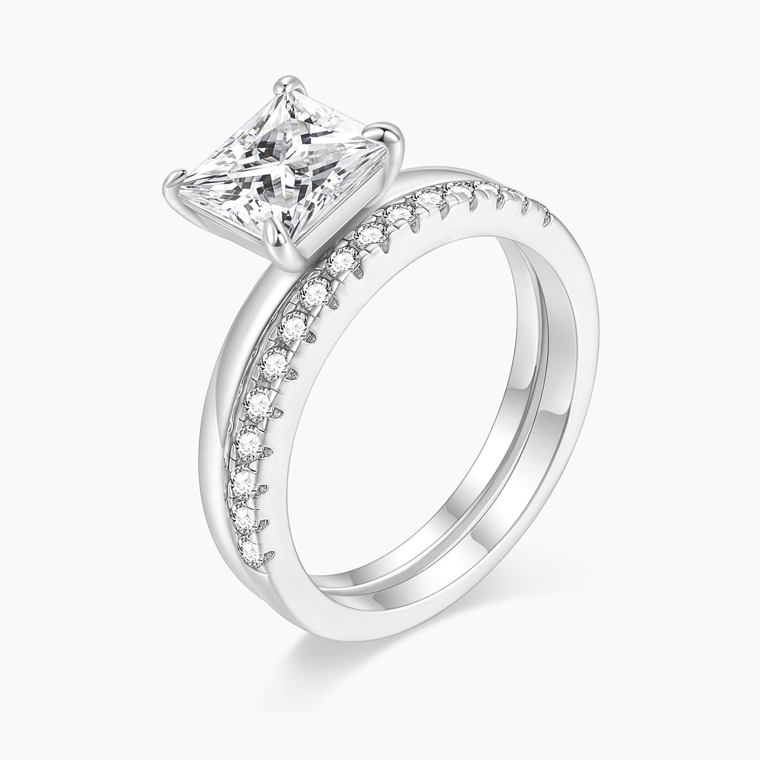 2.5CT 925 Sterling Silver Princess Cut Cubic Zirconia Ring Set