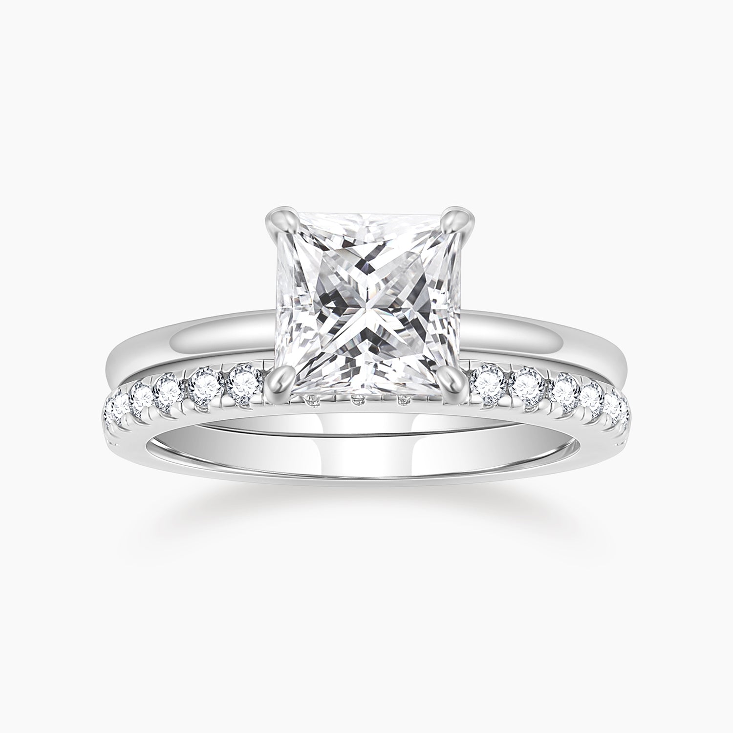 2.5CT 925 Sterling Silver Princess Cut Cubic Zirconia Ring Set