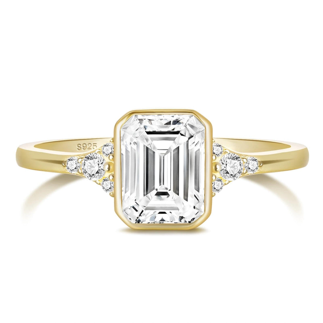 2CT Emerald Cut Cubic Zirconia Bezel Promise Ring