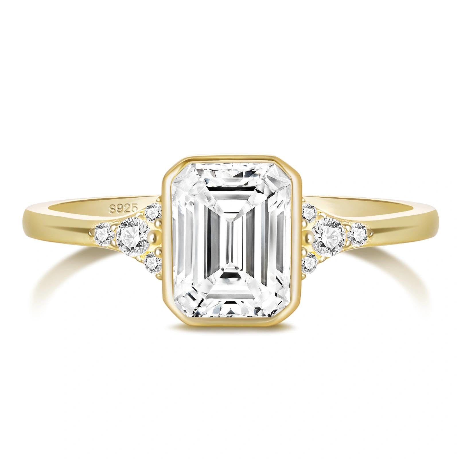 2CT Emerald Cut Cubic Zirconia Bezel Promise Ring
