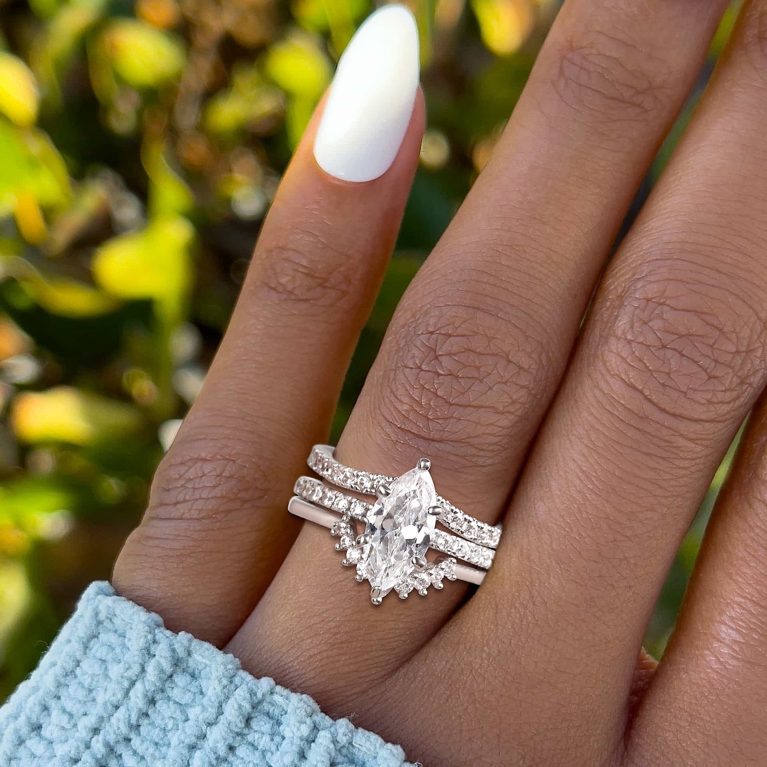 2CT Marquise Cut Crown Bridal Ring 3 Piece Ring Set
