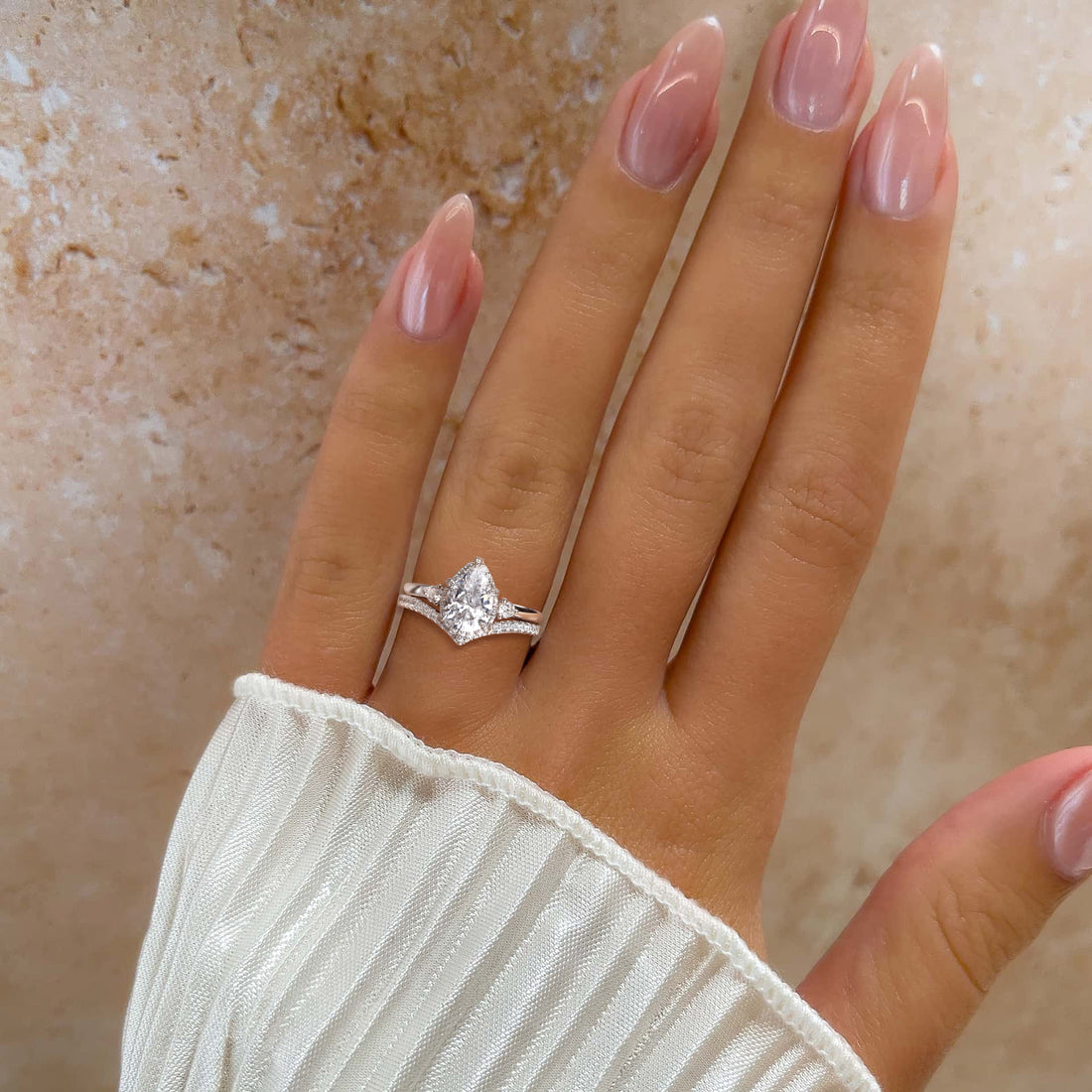 2CT Pear Shape Crown Wedding Ring Sets for Women