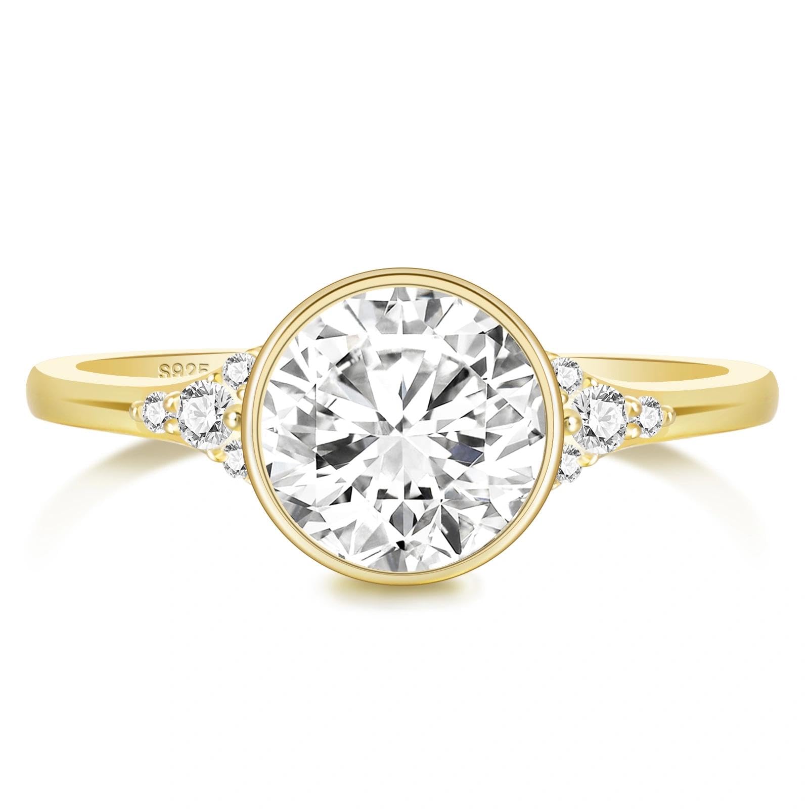 2CT Round Cut Bezel Engagement Ring