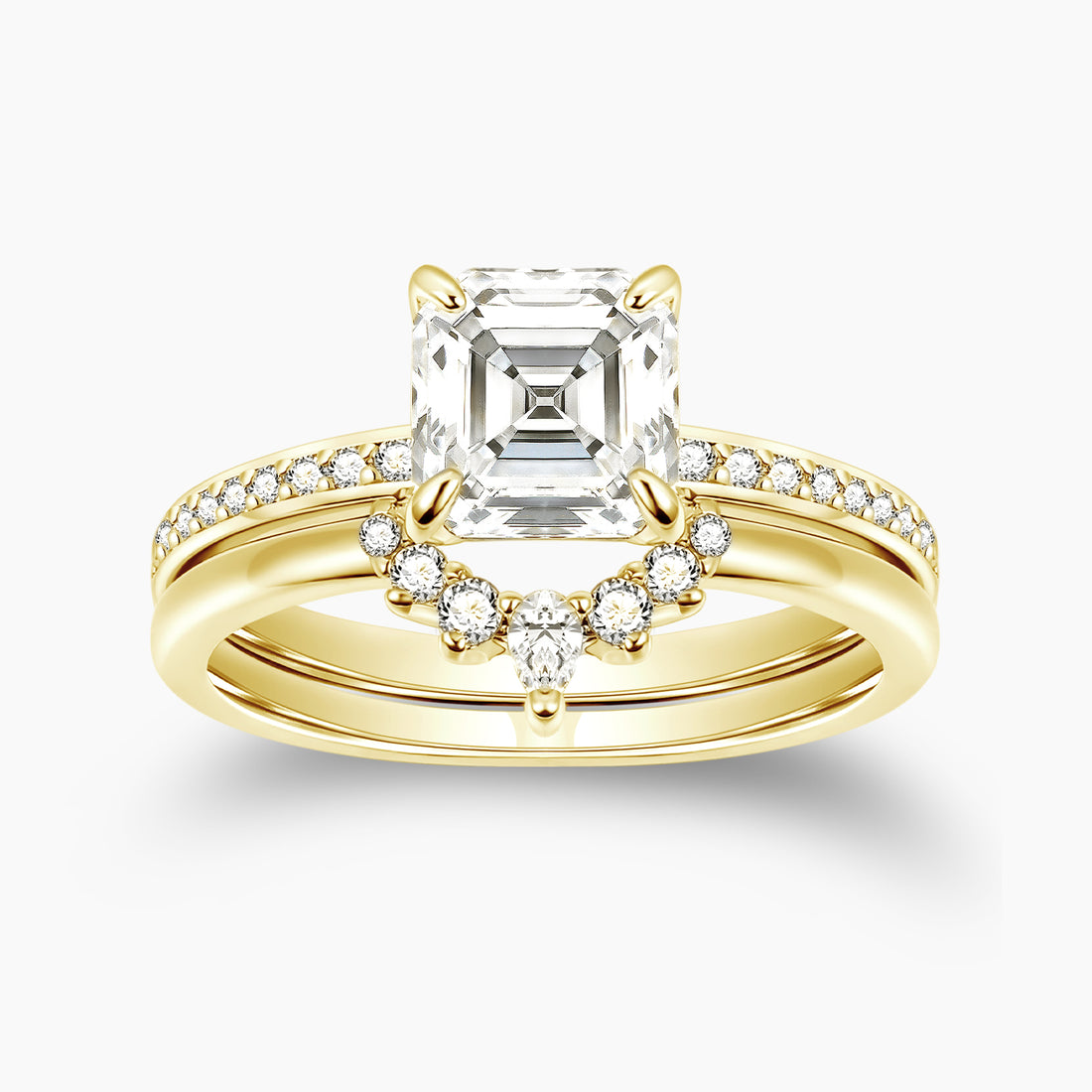 2CT 925 Sterling Silver Asscher Cut Crown Cubic Zirconia Ring Set