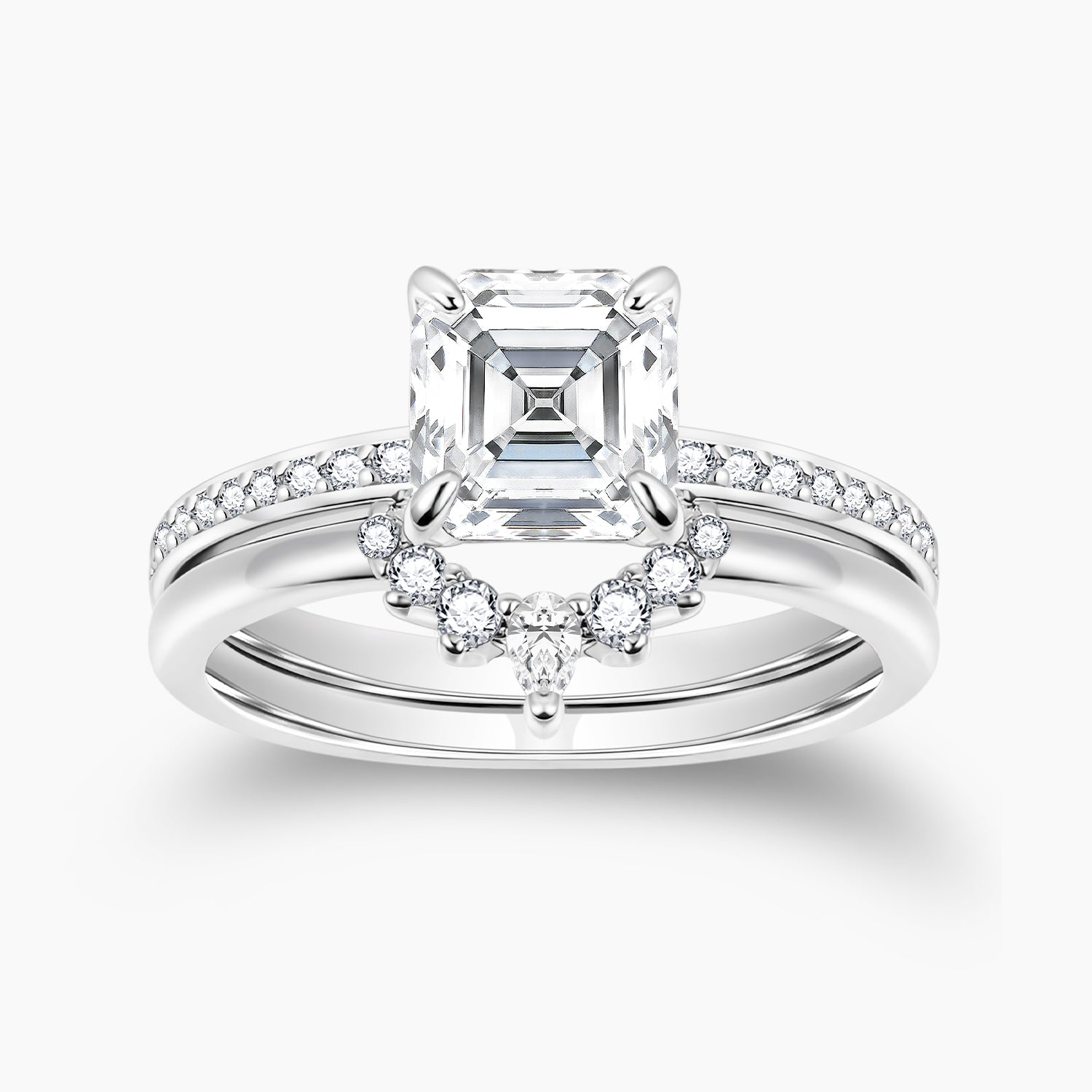 2CT 925 Sterling Silver Asscher Cut Crown Cubic Zirconia Ring Set