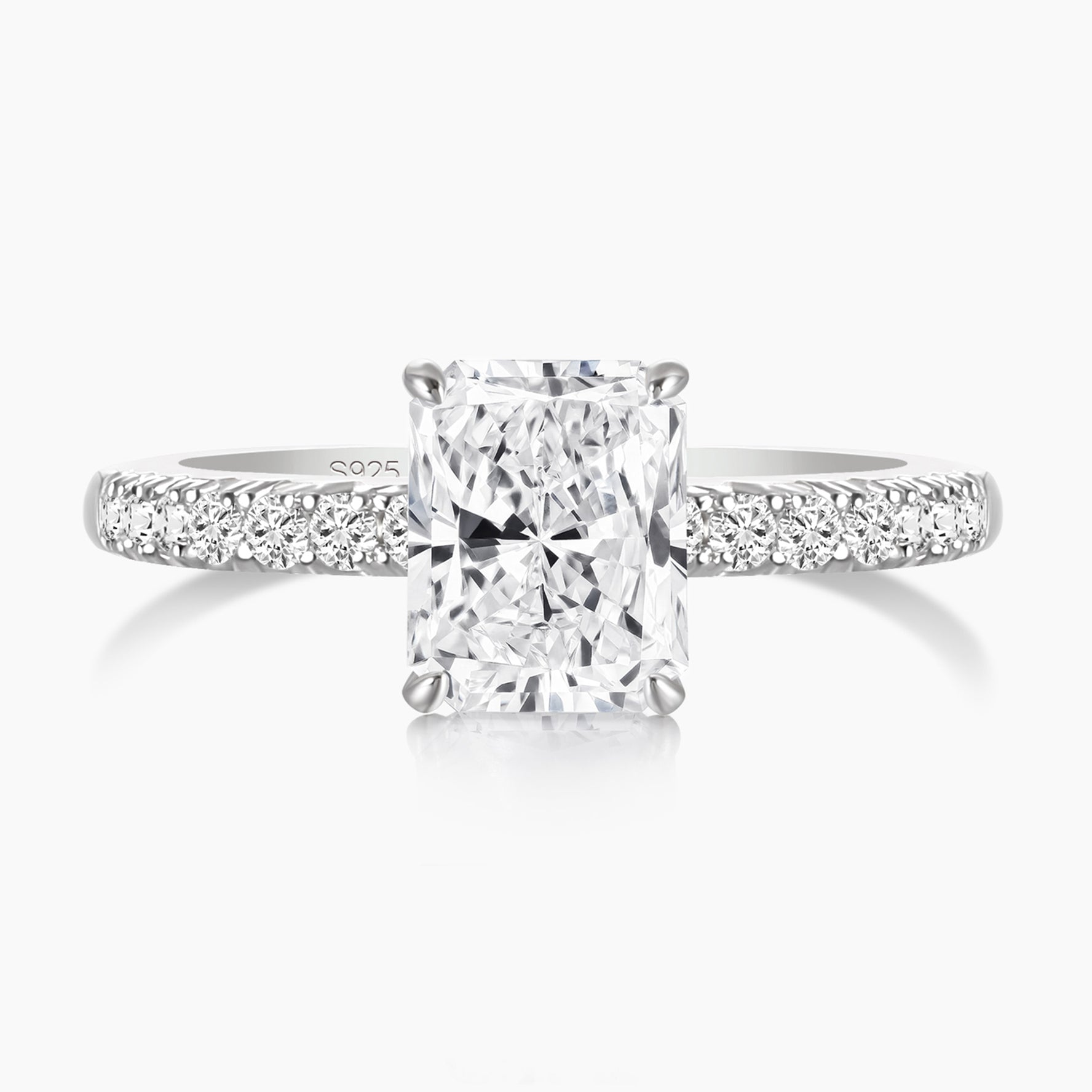 radiant cut ring, sterling silver rings for women, affordable wedding rings, cubic zirconia ring, 2ct ring, sterling silver cubic zirconia rings, travel ring, cheap rings, inexpensive promise ring, cz engagement rings