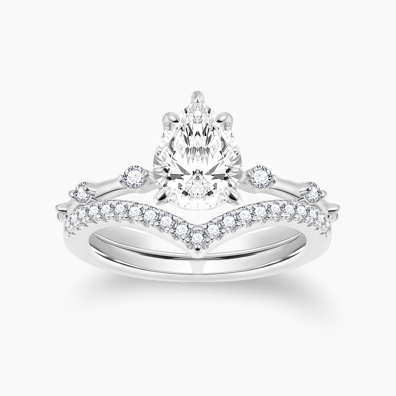 2CT 925 Sterling Silver Pear Shape Crown Engagement Ring Set