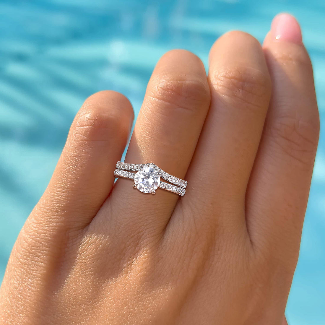 2CT 925 Sterling Silver Round Cut Crown Bridal Ring Set