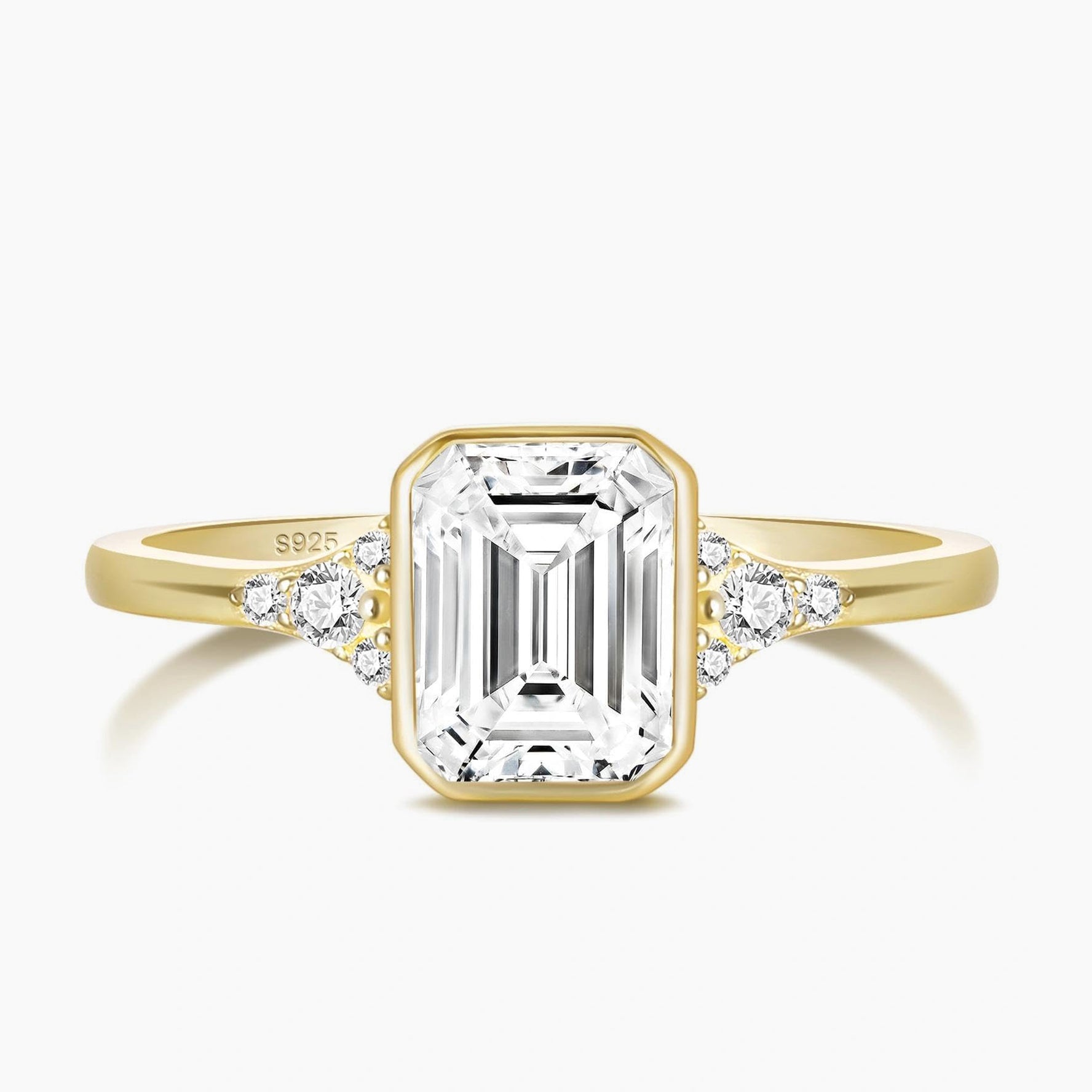2CT Emerald Cut Cubic Zirconia Bezel Promise Ring
