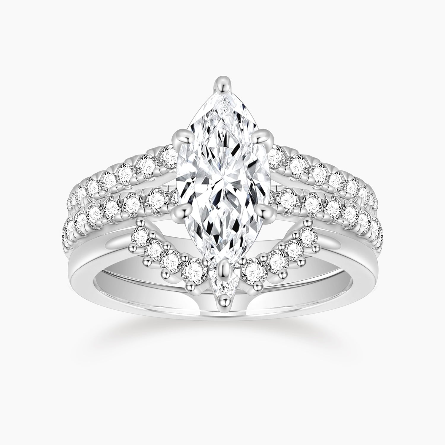 2CT Marquise Cut Crown Bridal Ring 3 Piece Ring Set