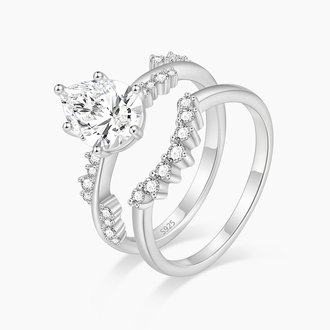 fake bridal set rings, pear cut ring, cubic zirconia ring, sterling silver ring, crown ring, cubic zirconia engagement ring, affordable jewelry, travel ring, CZ Stones, cheap wedding ring sets