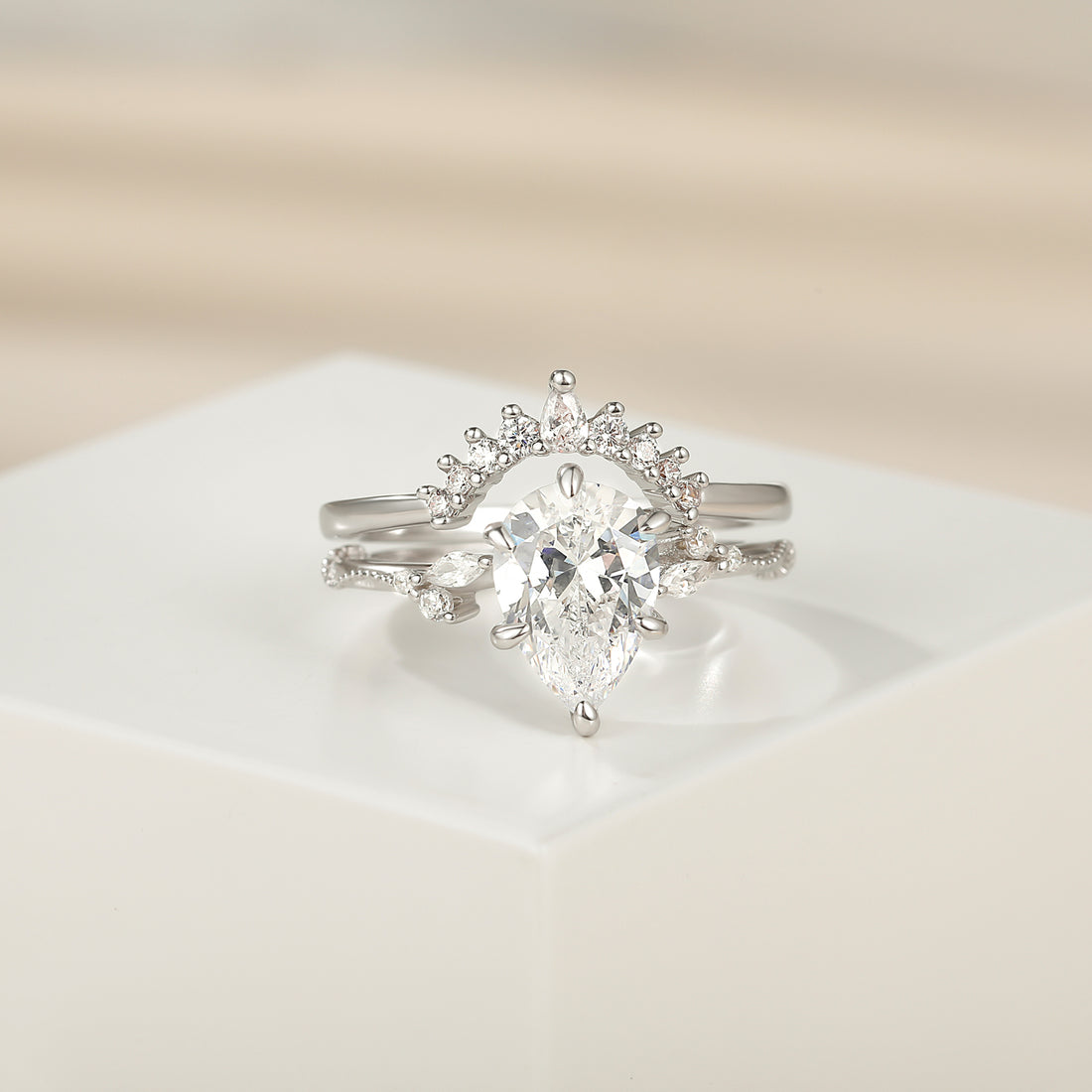 cheap wedding ring sets, cz ring, cz engagement rings, cubic zirconia engagement rings, crown ring, pear engagement ring, fake bridal set rings