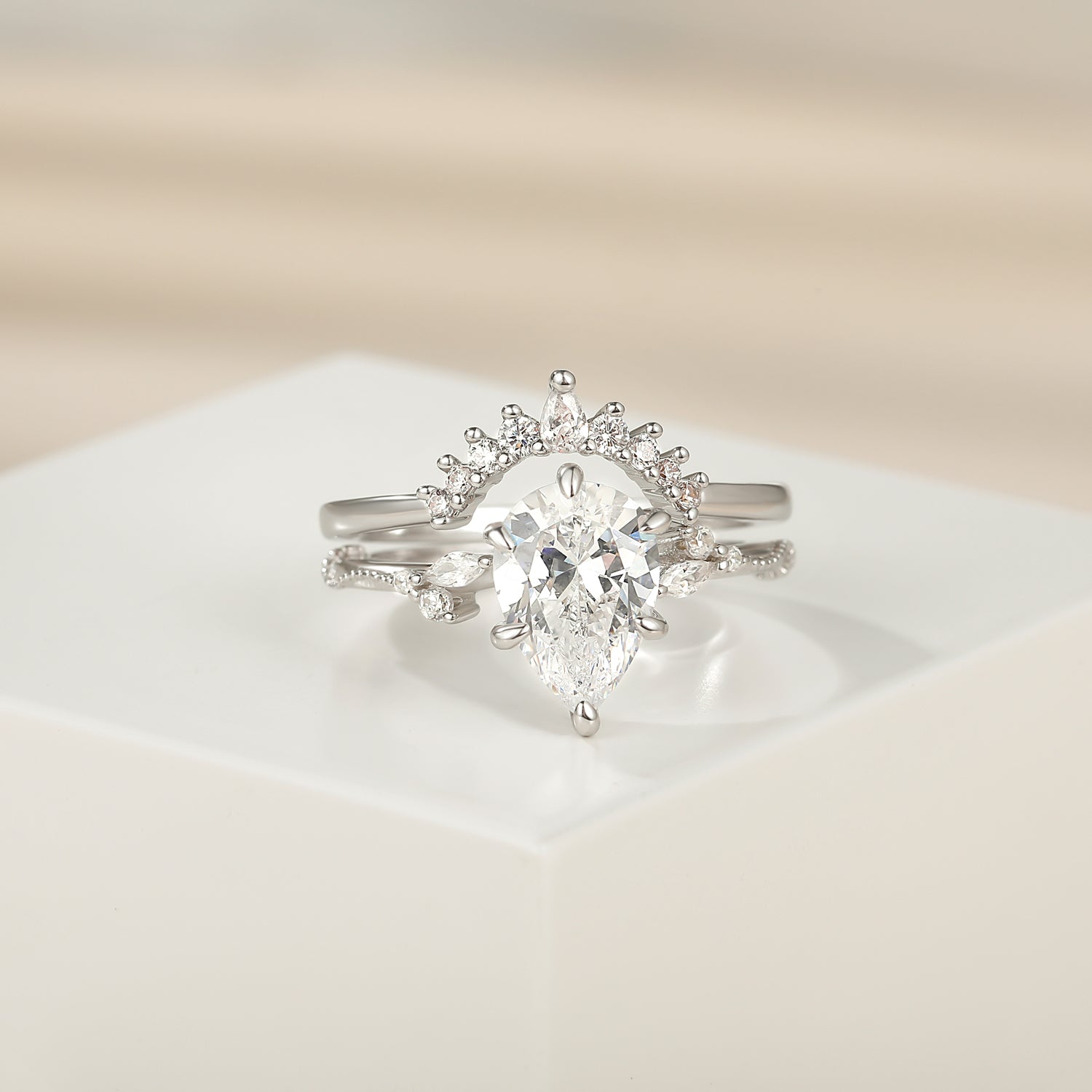 cheap wedding ring sets, cz ring, cz engagement rings, cubic zirconia engagement rings, crown ring, pear engagement ring, fake bridal set rings