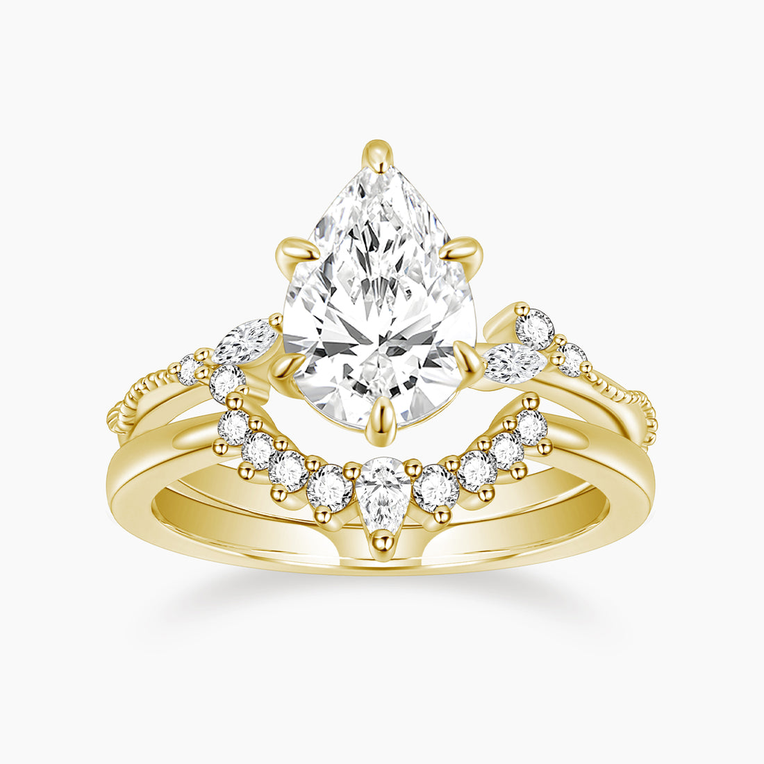 2CT Pear Shape Crown Bridal Set Wedding Ring