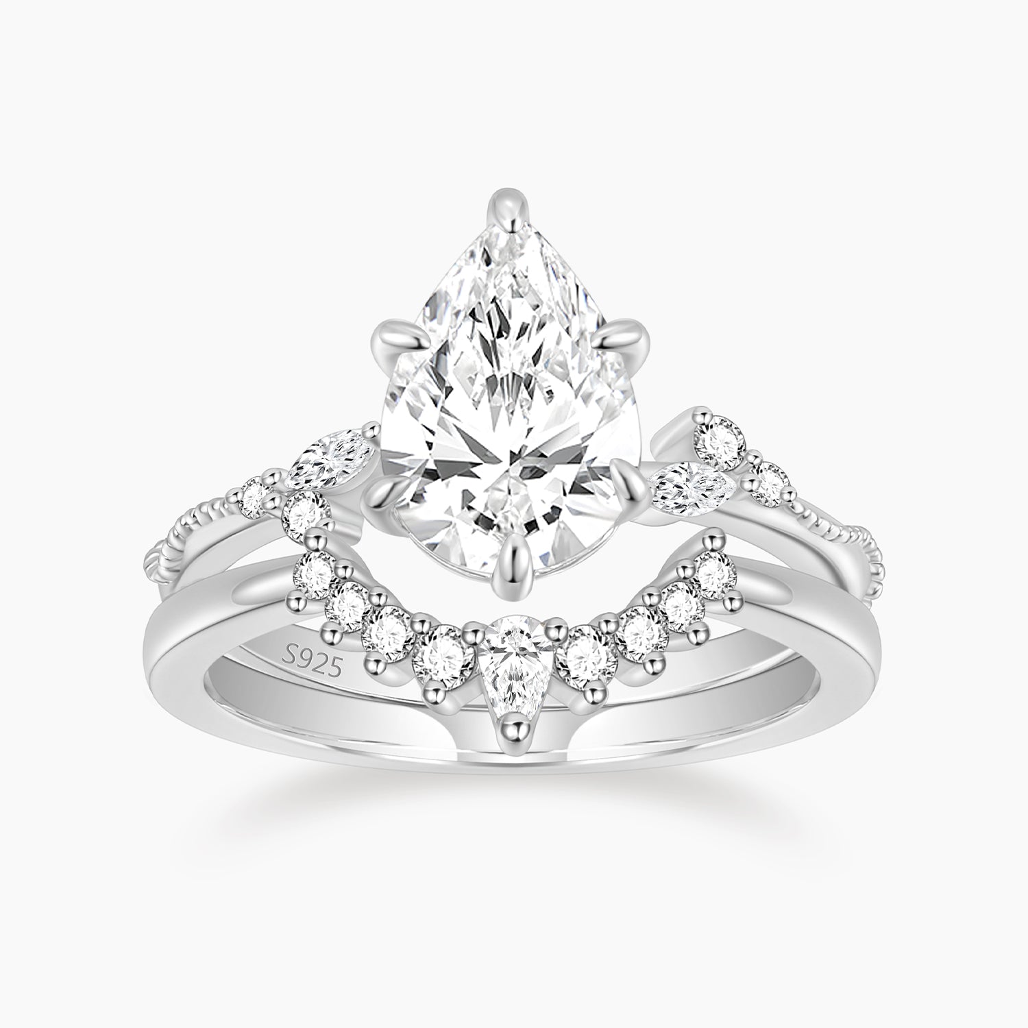 cheap wedding ring sets, cz ring, cz engagement rings, cubic zirconia engagement rings, crown ring, pear engagement ring, fake bridal set rings