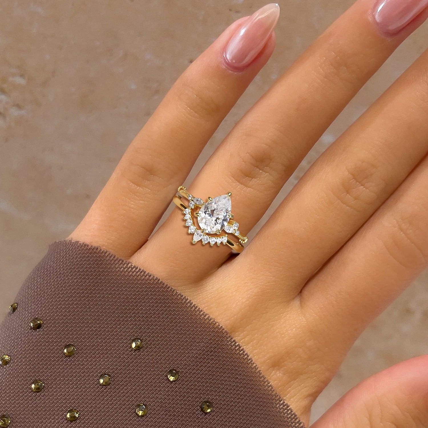 2CT Pear Shape Crown Bridal Set Wedding Ring