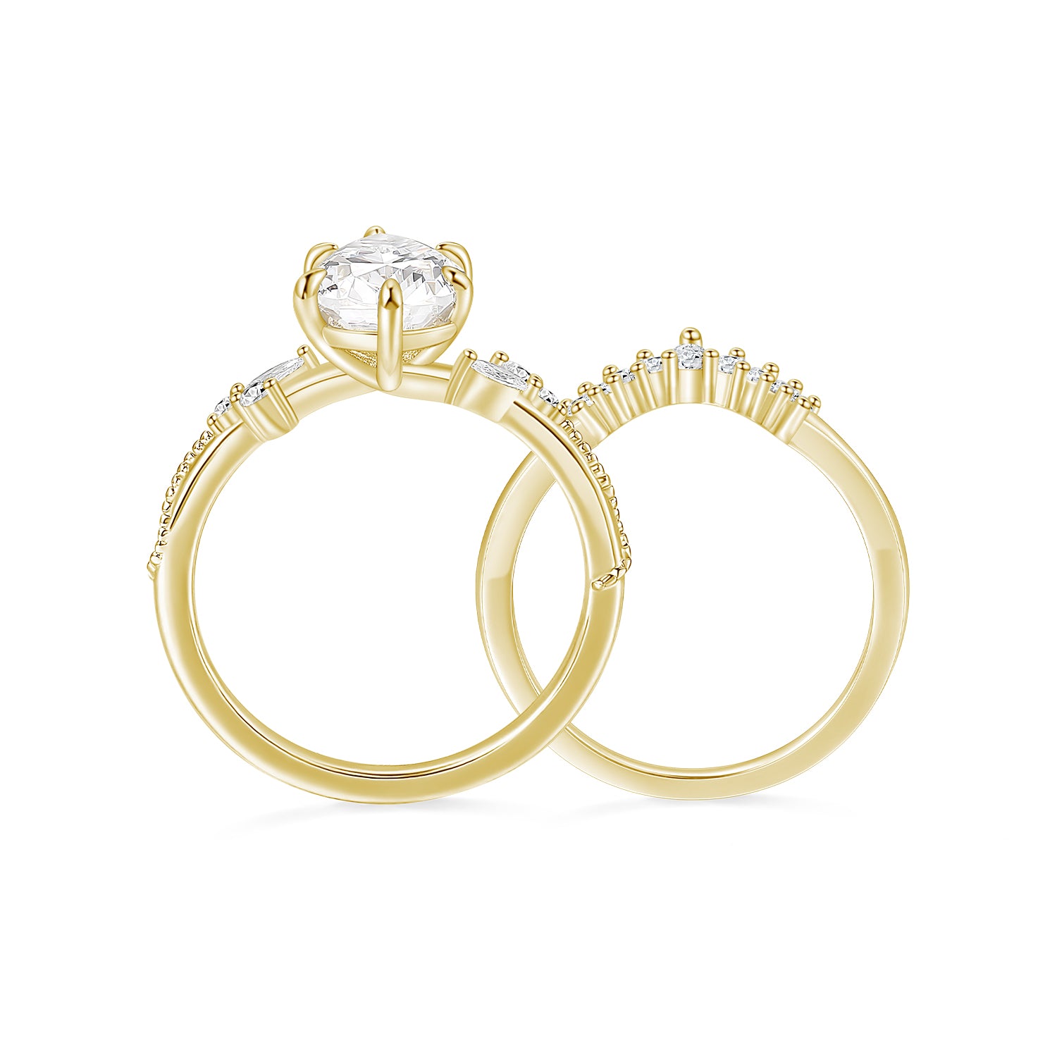 gold wedding band sets, cheap wedding ring sets, cz ring, cz engagement rings, cubic zirconia engagement rings, crown ring, pear engagement ring, fake bridal set rings, stackable ring