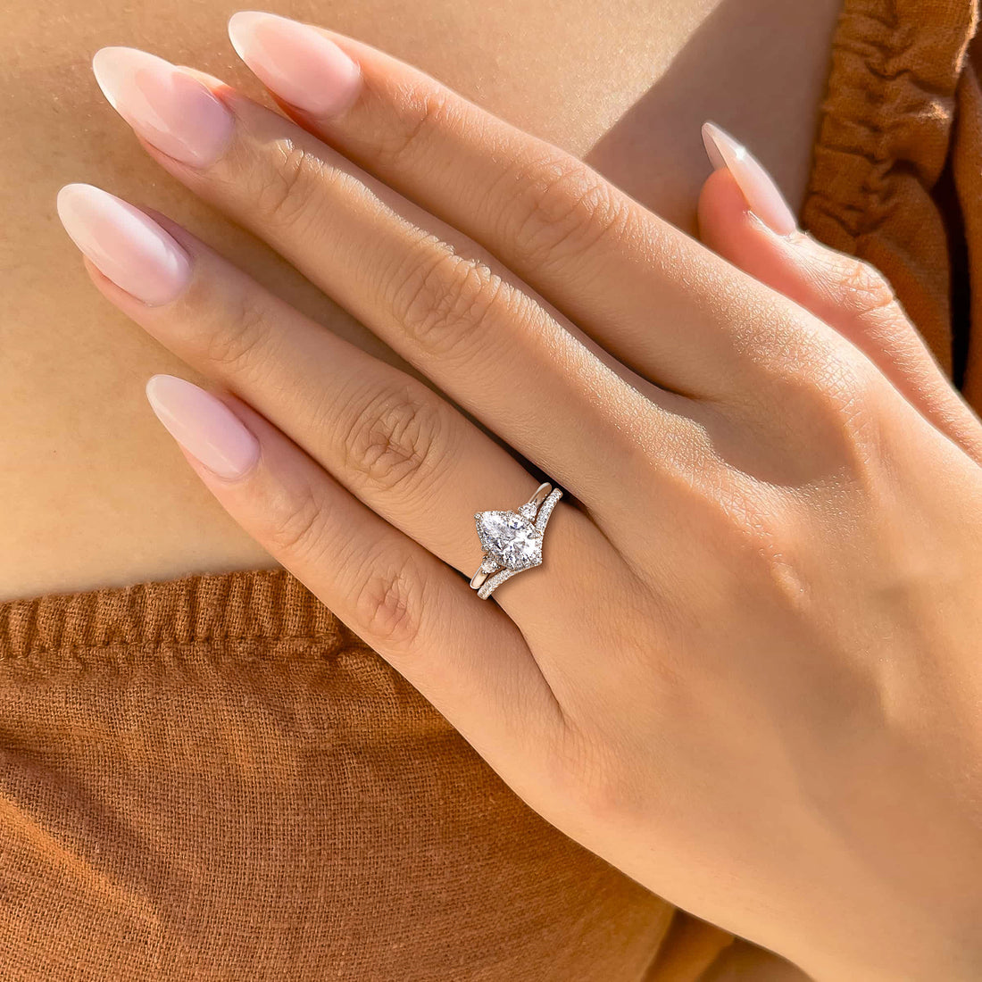 2CT Pear Shape Crown Wedding Ring Sets for Women