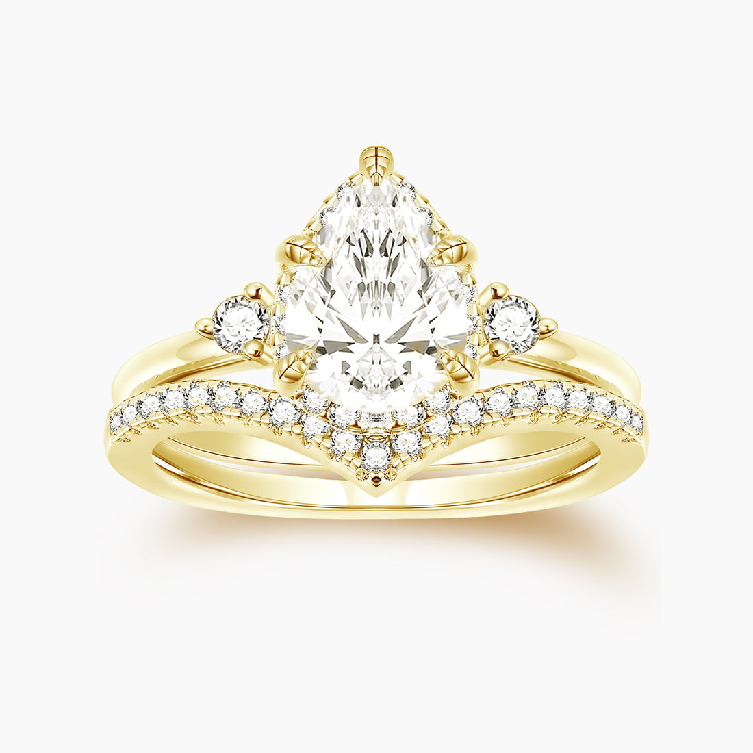 2CT Pear Shape Crown Wedding Ring Sets for Women
