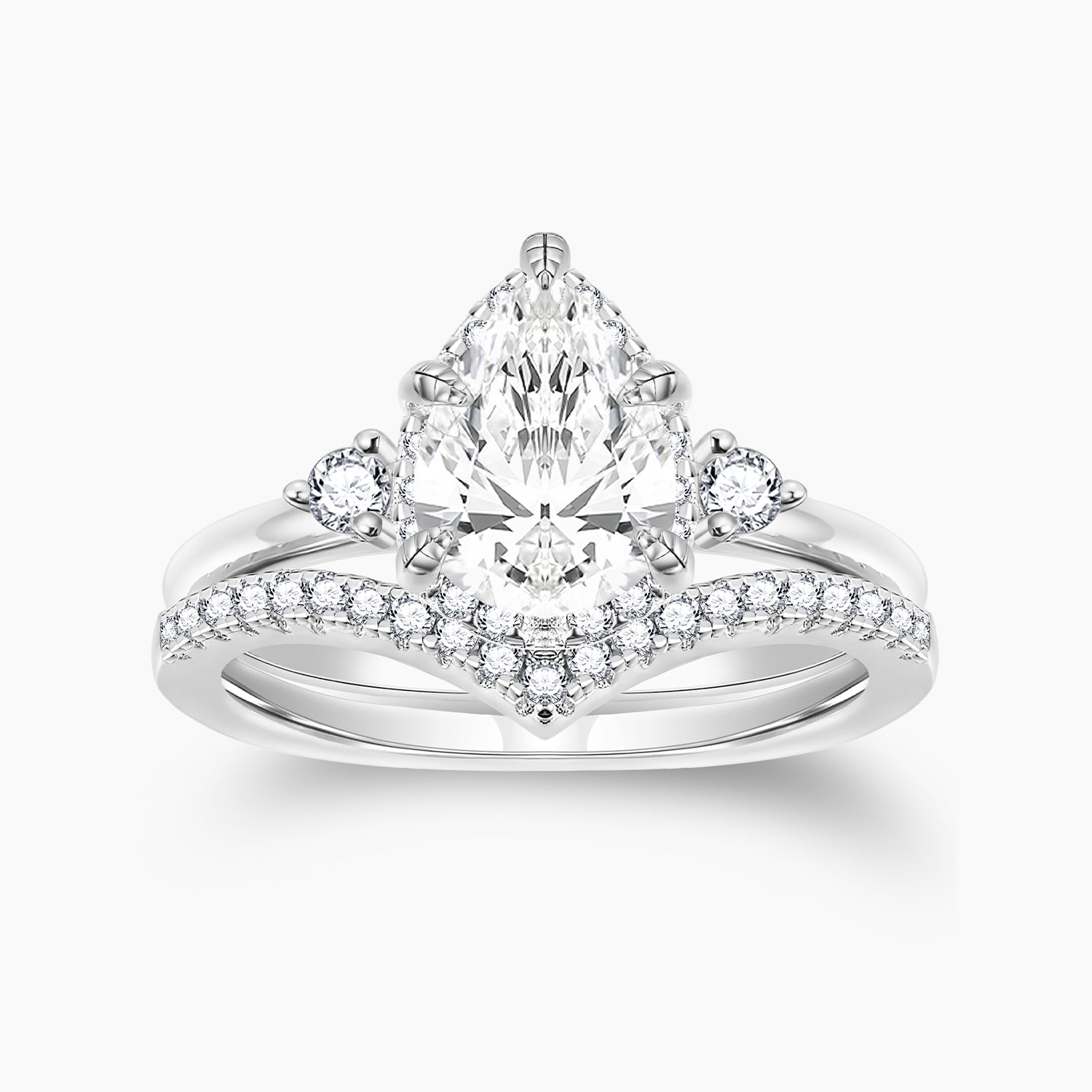 2CT Pear Shape Crown Wedding Ring Sets for Women