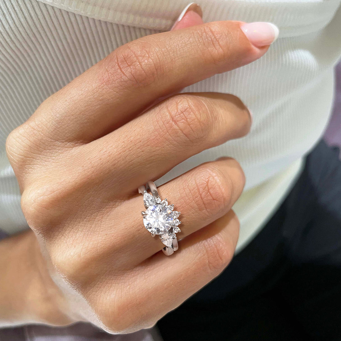 2CT Round Cut Cubic Zirconia Crown Engagement Ring Set