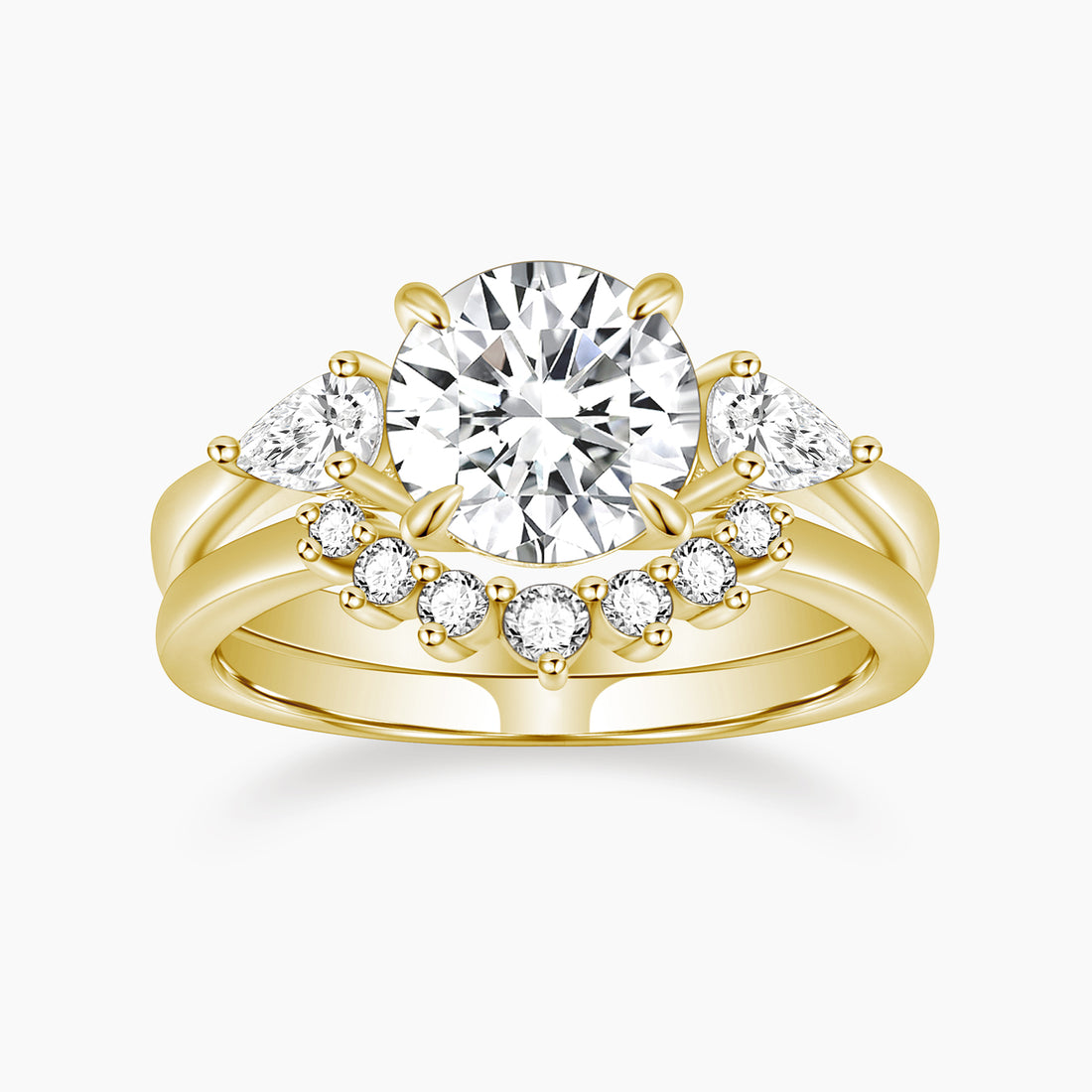 2CT Round Cut Cubic Zirconia Crown Engagement Ring Set