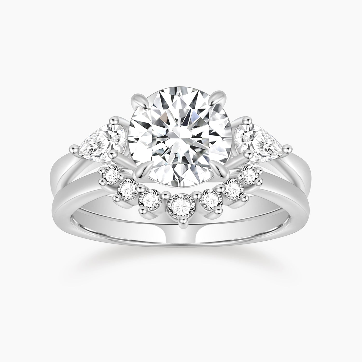 2CT Round Cut Cubic Zirconia Crown Engagement Ring Set