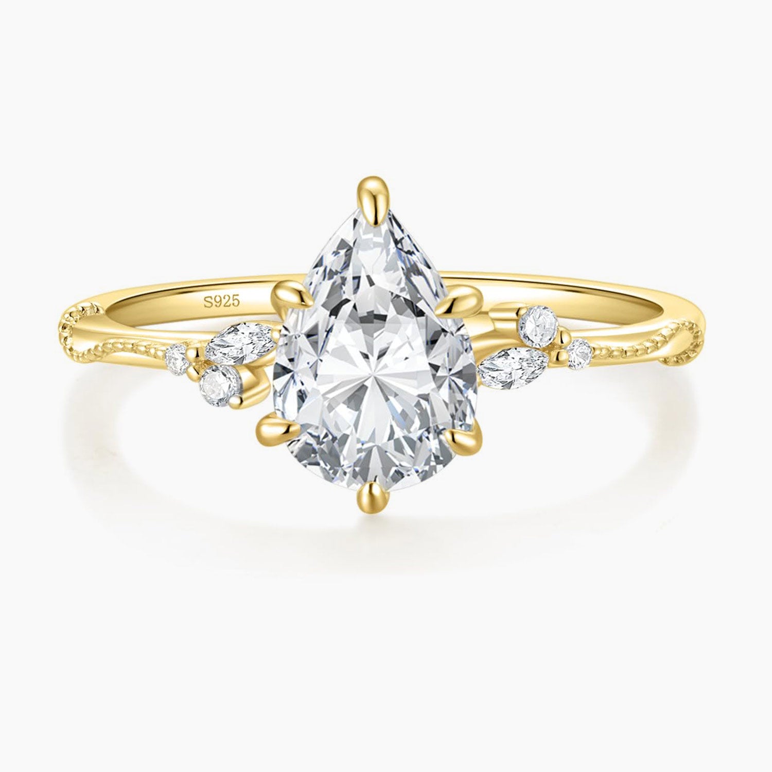 cubic zirconia rings, cz rings, pear shaped engagement rings, pear shaped ring, gold plated ring