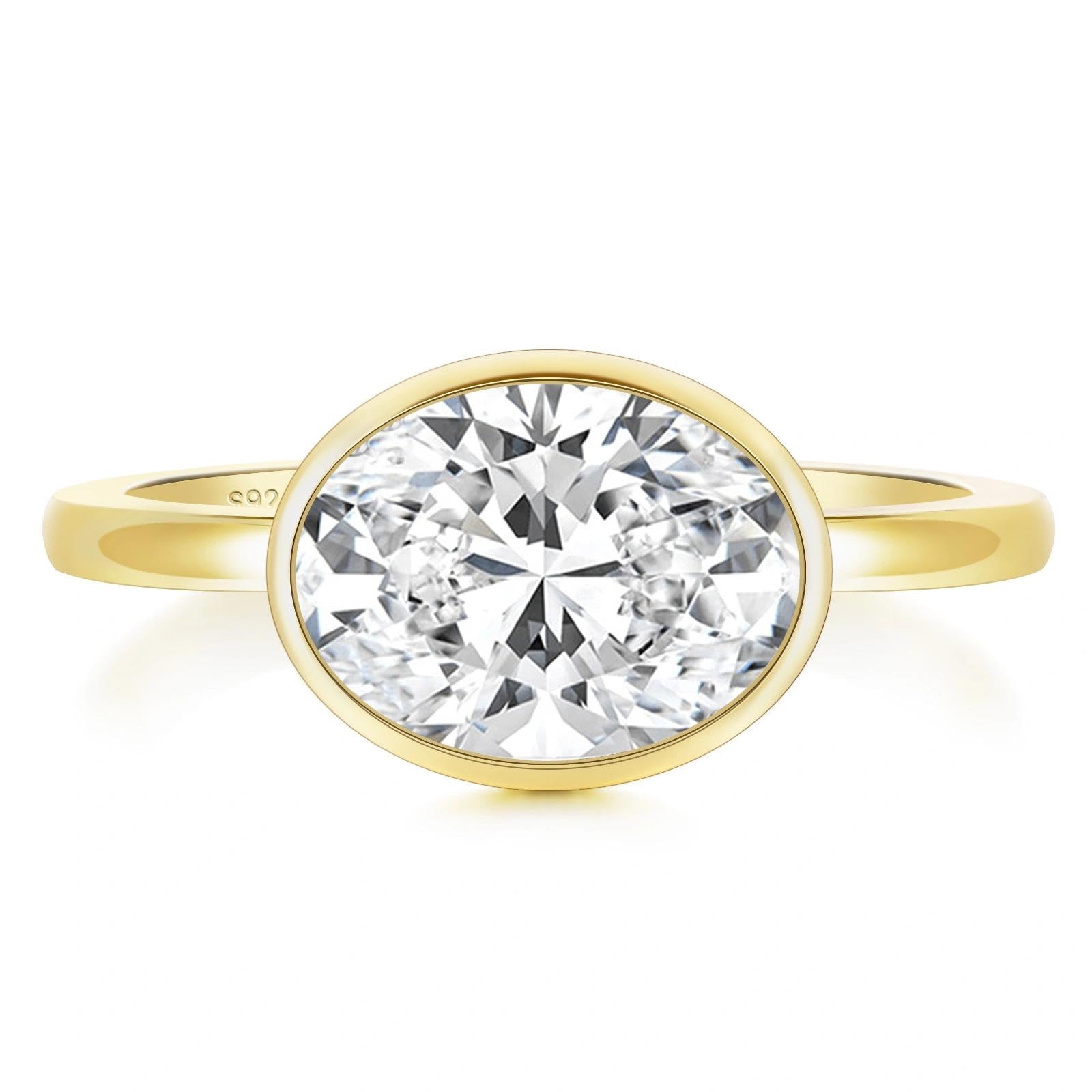 3CT Oval Cut East West Bezel Solitaire Engagement Ring