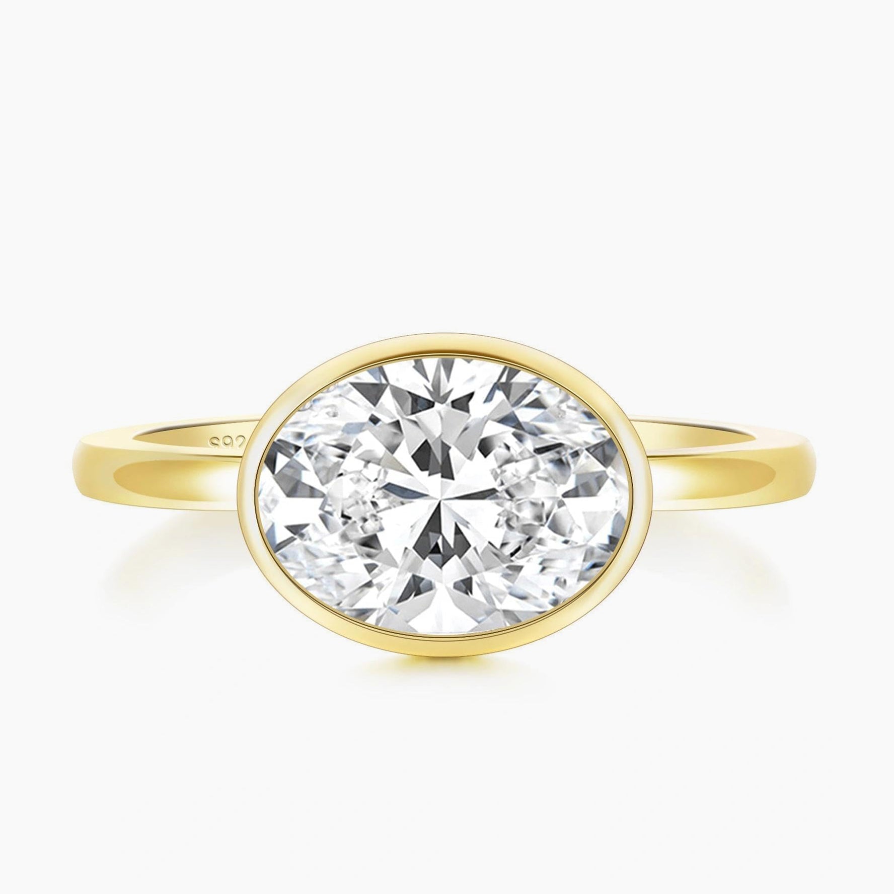 3CT Oval Cut East West Bezel Solitaire Engagement Ring