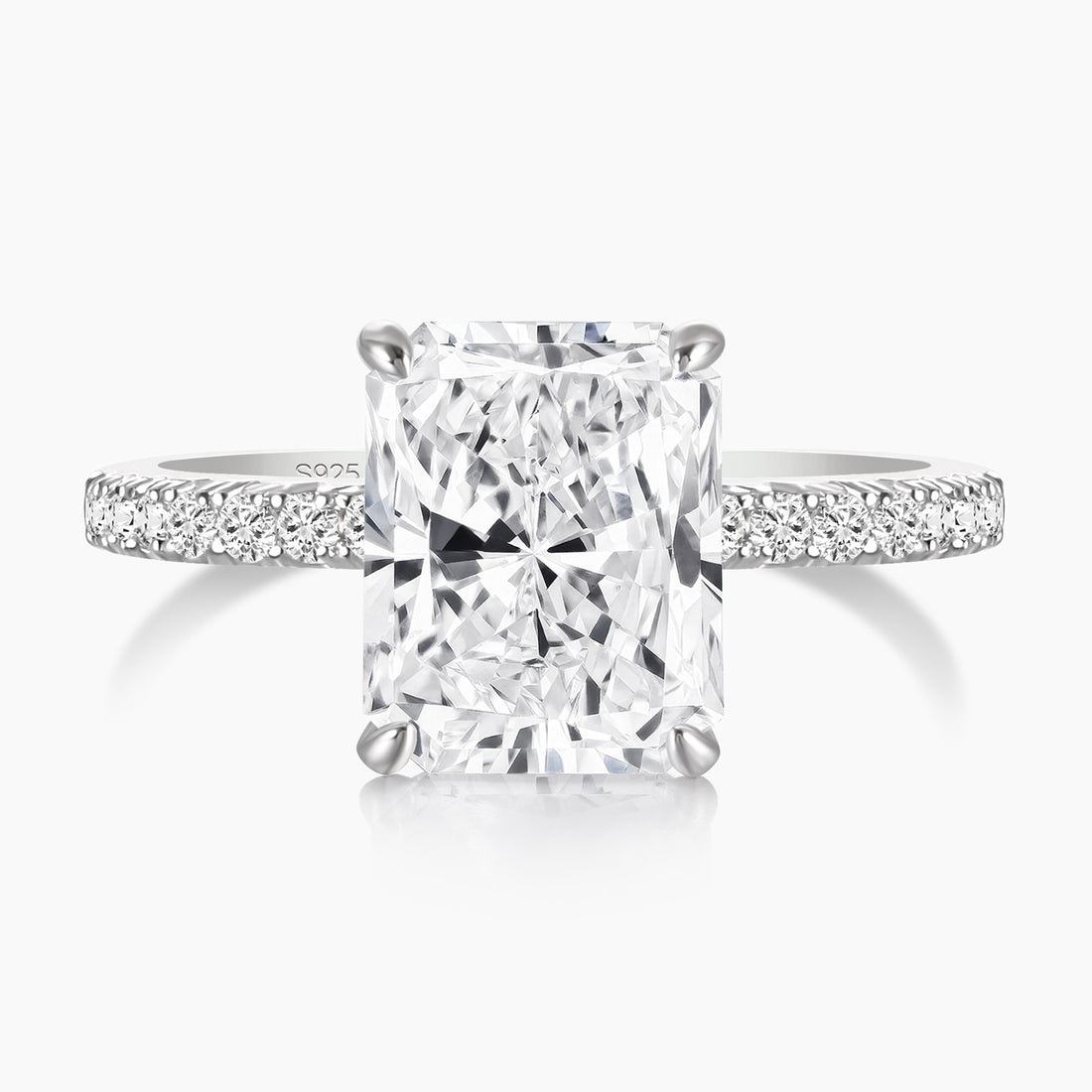 radiant cut ring, sterling silver rings for women, affordable wedding rings, cubic zirconia ring, 4ct ring, sterling silver cubic zirconia rings, travel ring, cheap rings, inexpensive promise ring, cz engagement rings