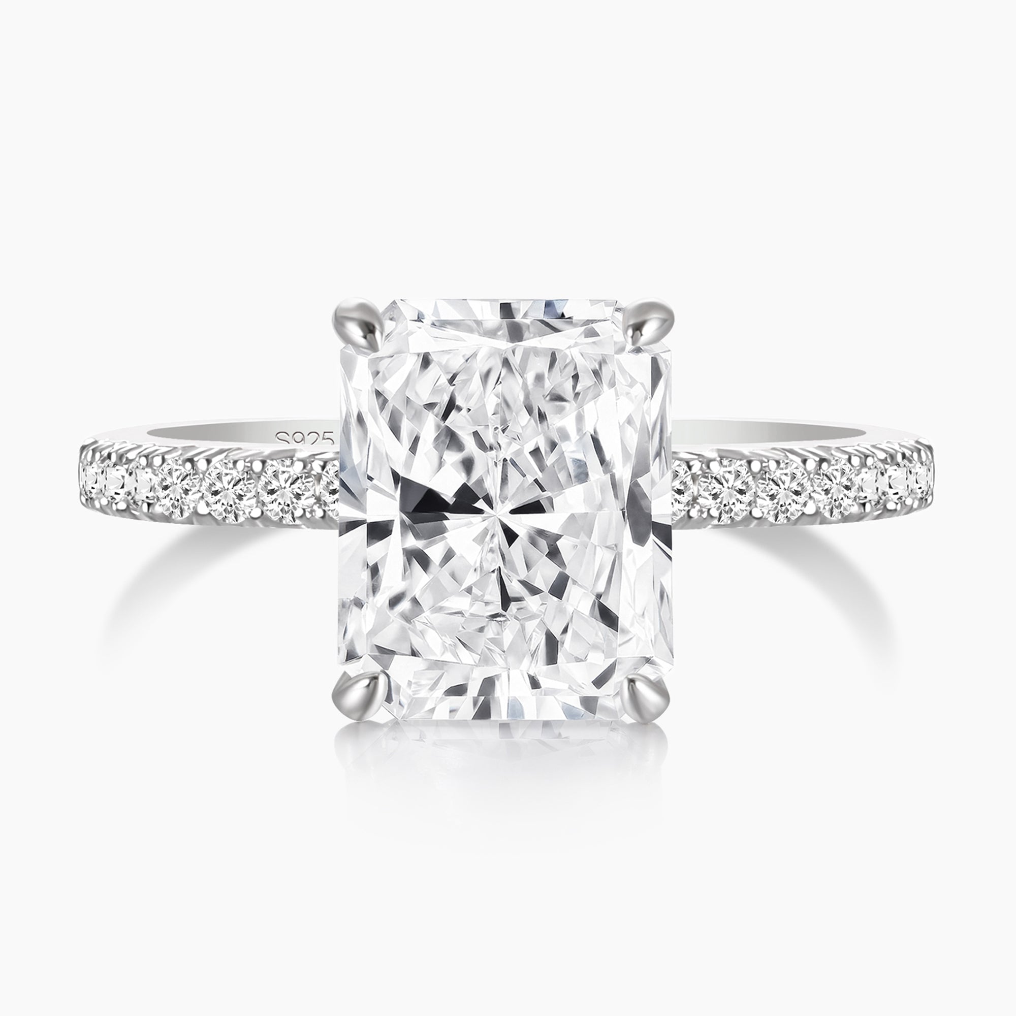 radiant cut ring, sterling silver rings for women, affordable wedding rings, cubic zirconia ring, 4ct ring, sterling silver cubic zirconia rings, travel ring, cheap rings, inexpensive promise ring, cz engagement rings