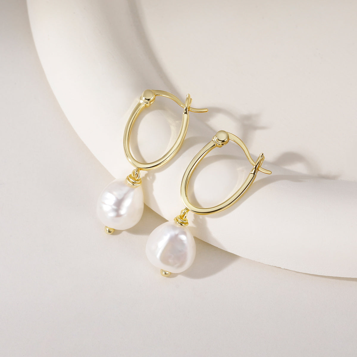 Soft Luster Organic Baroque Pearl Drop Hoop Earrings