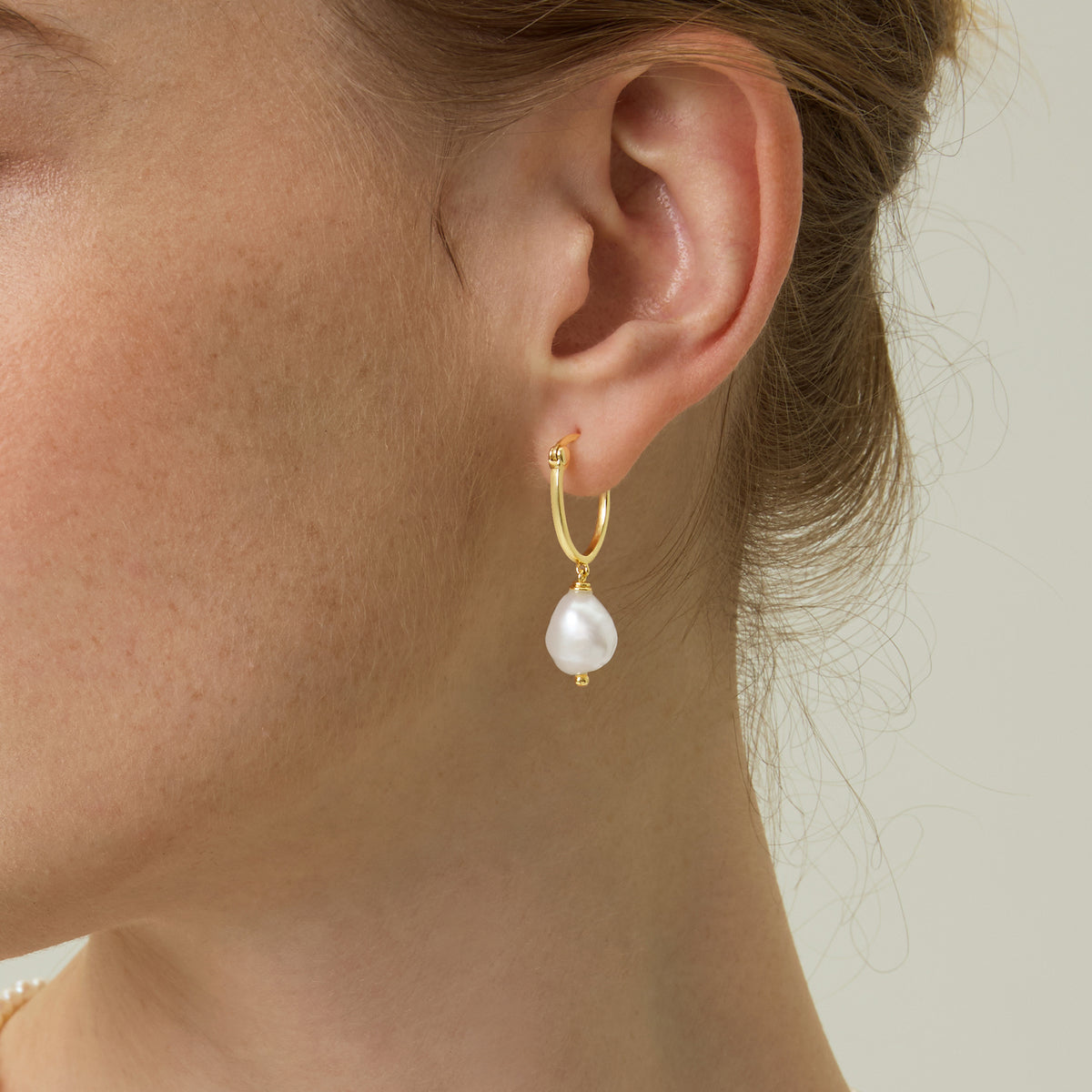 Soft Luster Organic Baroque Pearl Drop Hoop Earrings