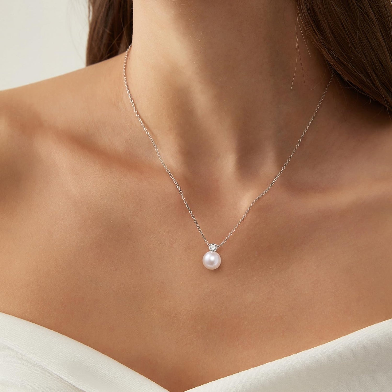 freshwater pearl necklace, Cubic Zirconia Necklace, 925 Sterling Silver Necklace, pearl pendant necklace, freshwater cultured pearls necklace, 925 sterling silver chain,pearl pendant necklace